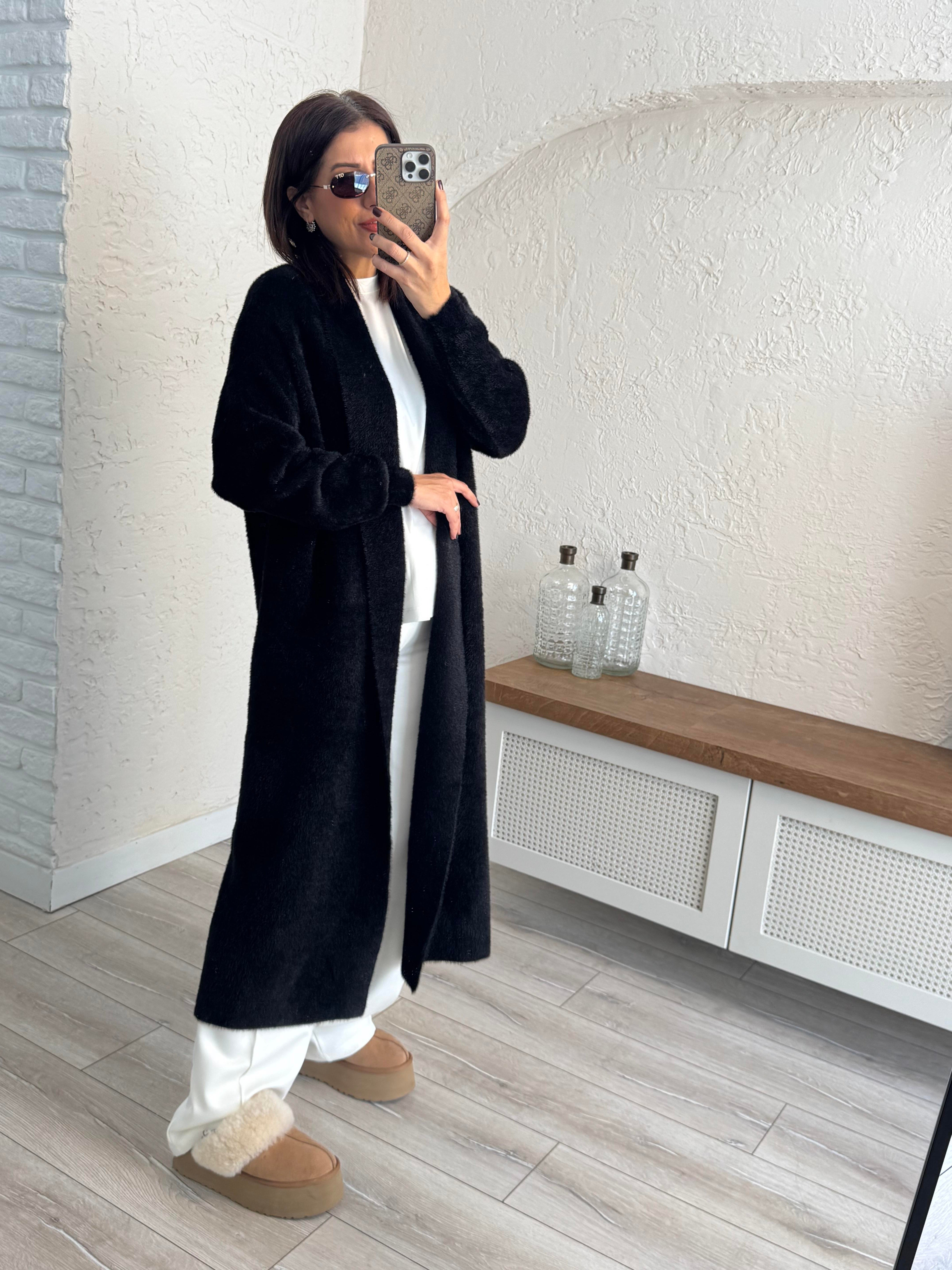 Boydan Sakallı Yün Hırka Siyah