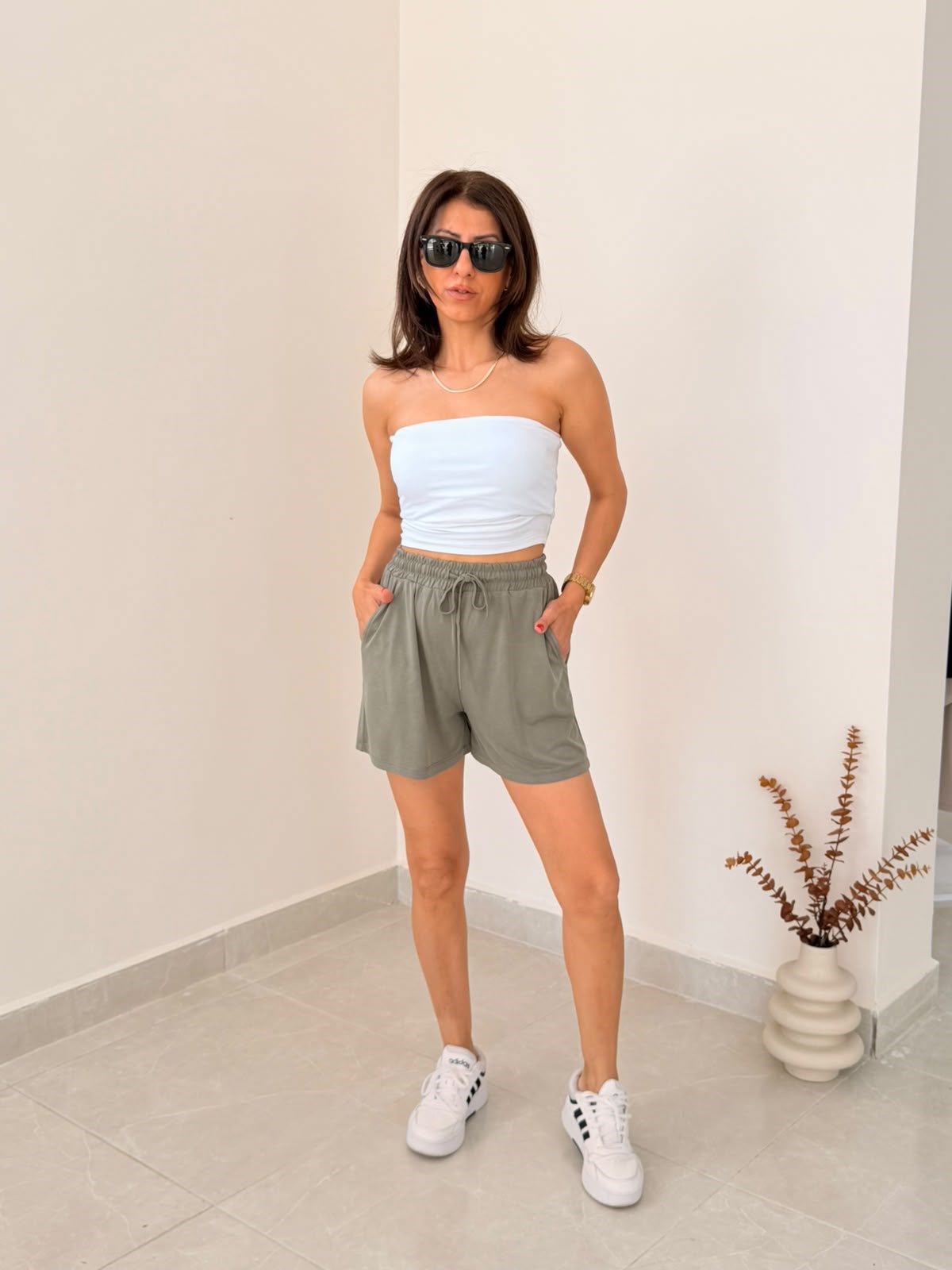 Cepli Modal Şort  Eskitme Haki 