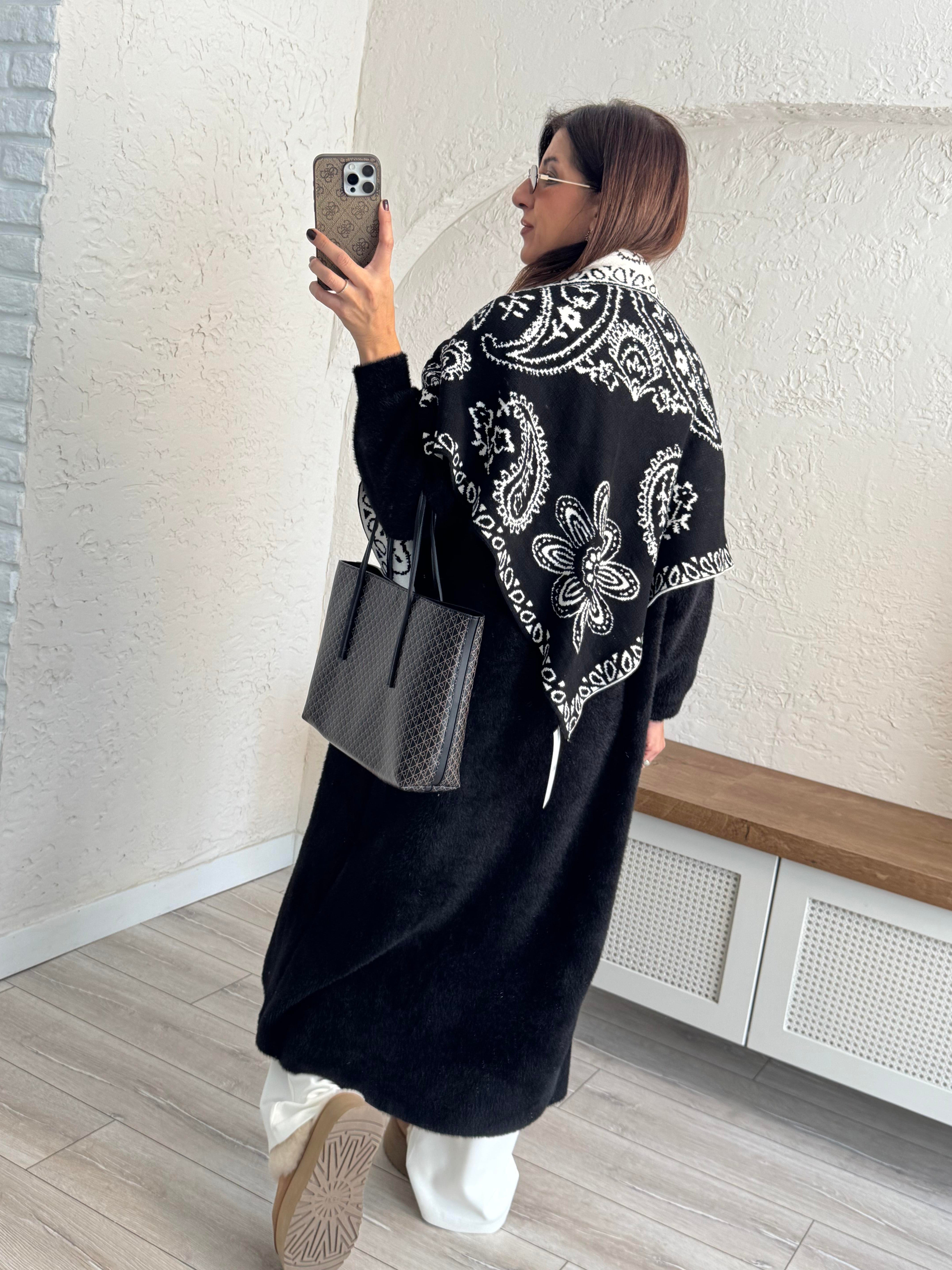 Çift Yönlü Üçgen Kaşmir Şal Siyah