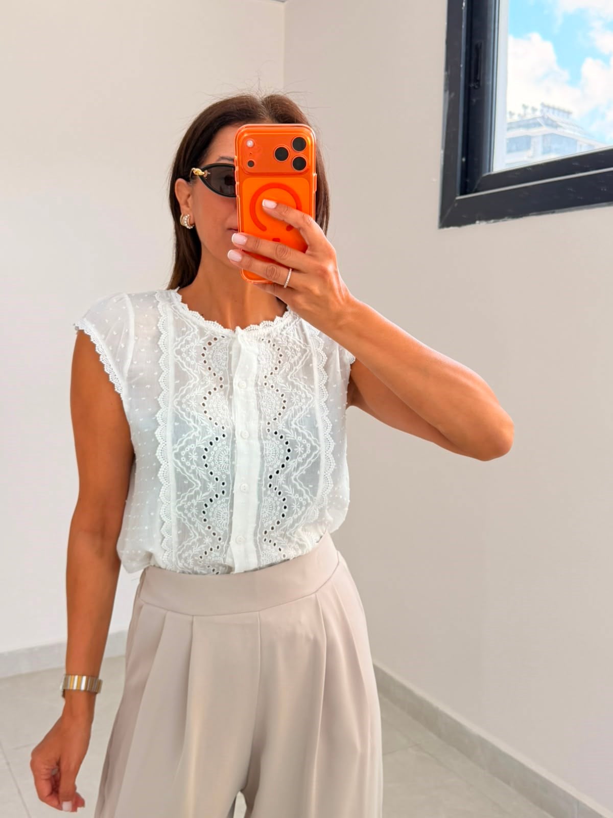 Dantel Detaylı Bluz  Ekru