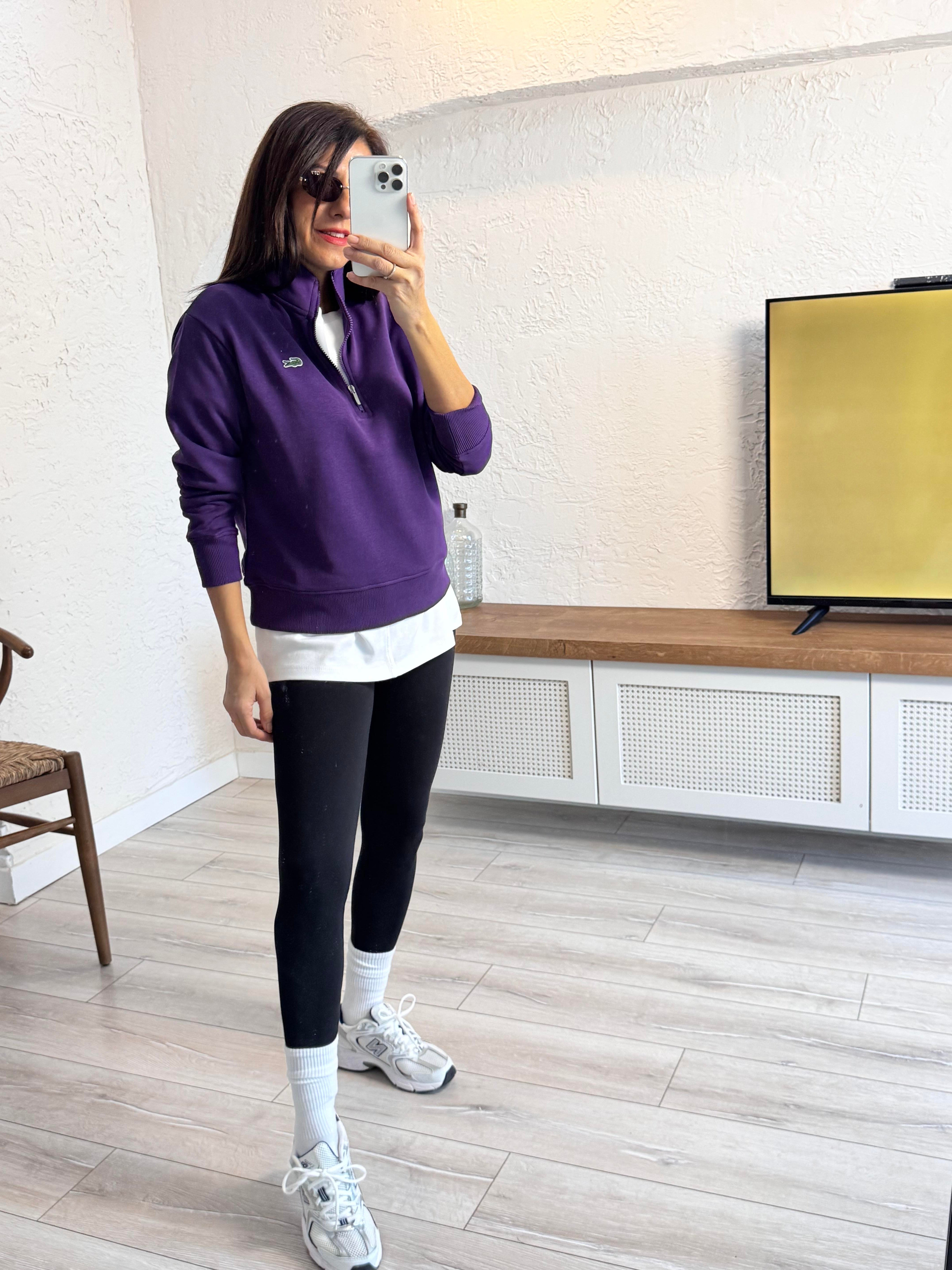 Dik yakalı Yarım Fermuarlı Sweat Mor