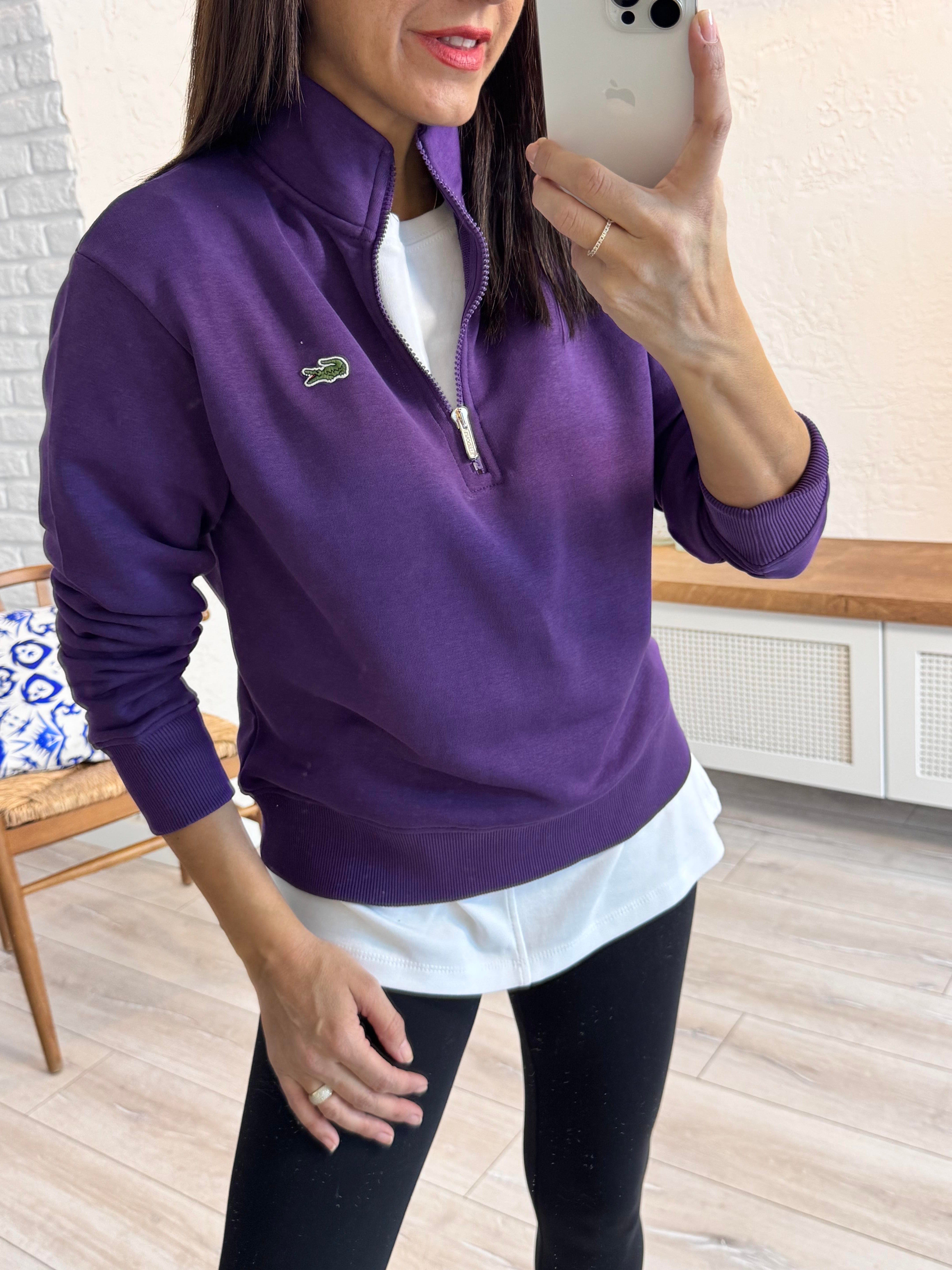 Dik yakalı Yarım Fermuarlı Sweat Mor
