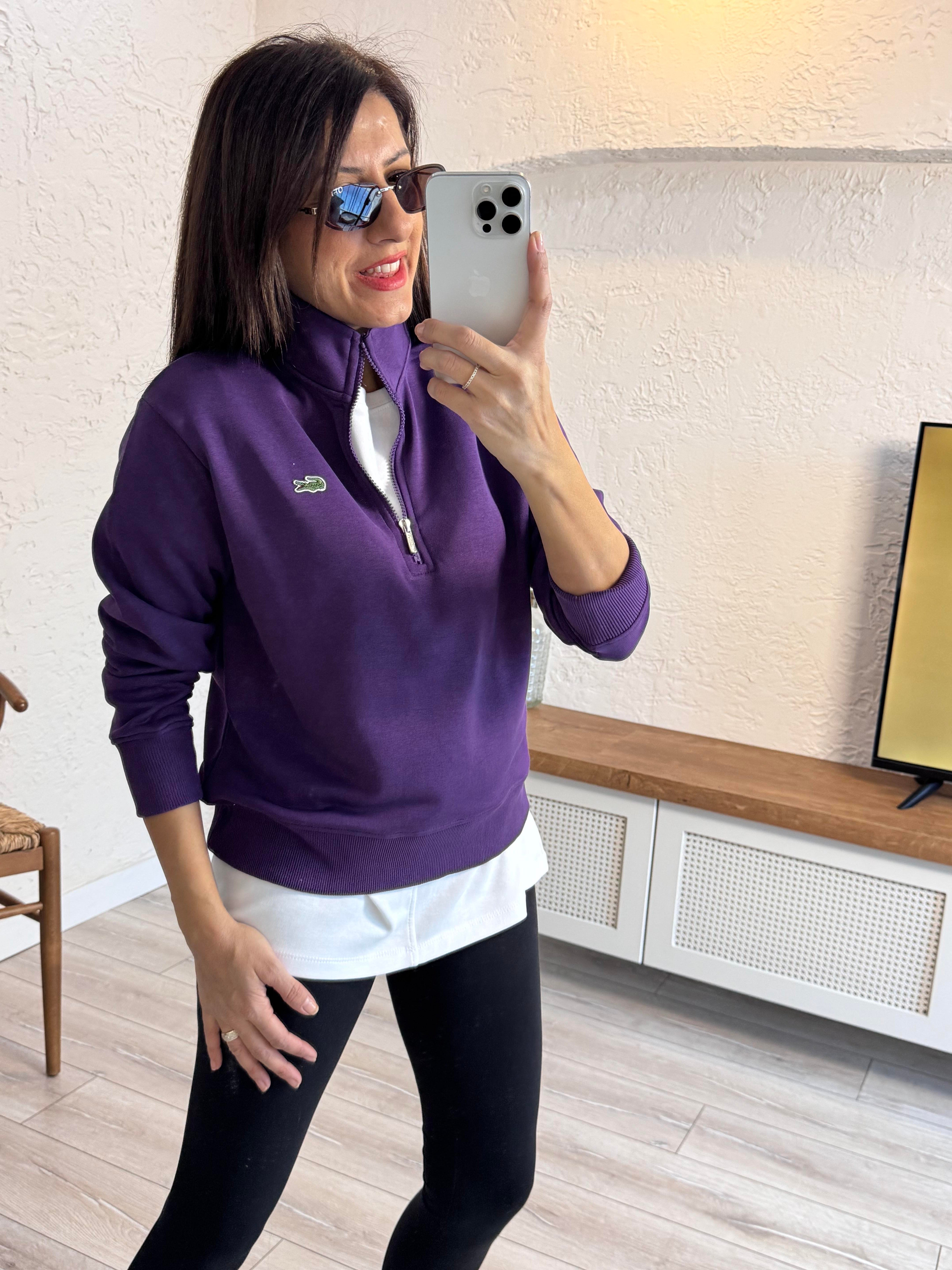 Dik yakalı Yarım Fermuarlı Sweat Mor