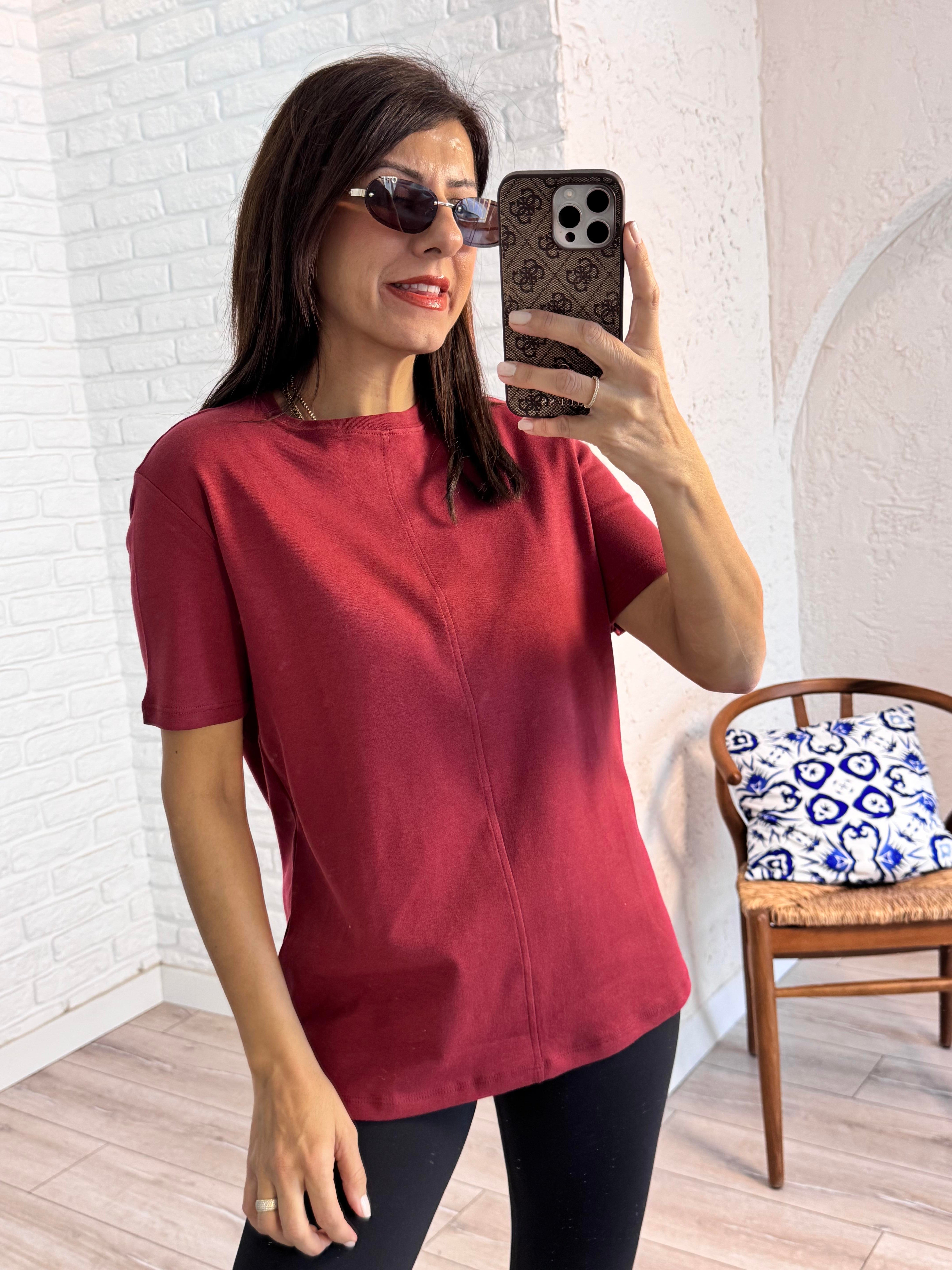 Dikiş Detaylı Tshirt Bordo