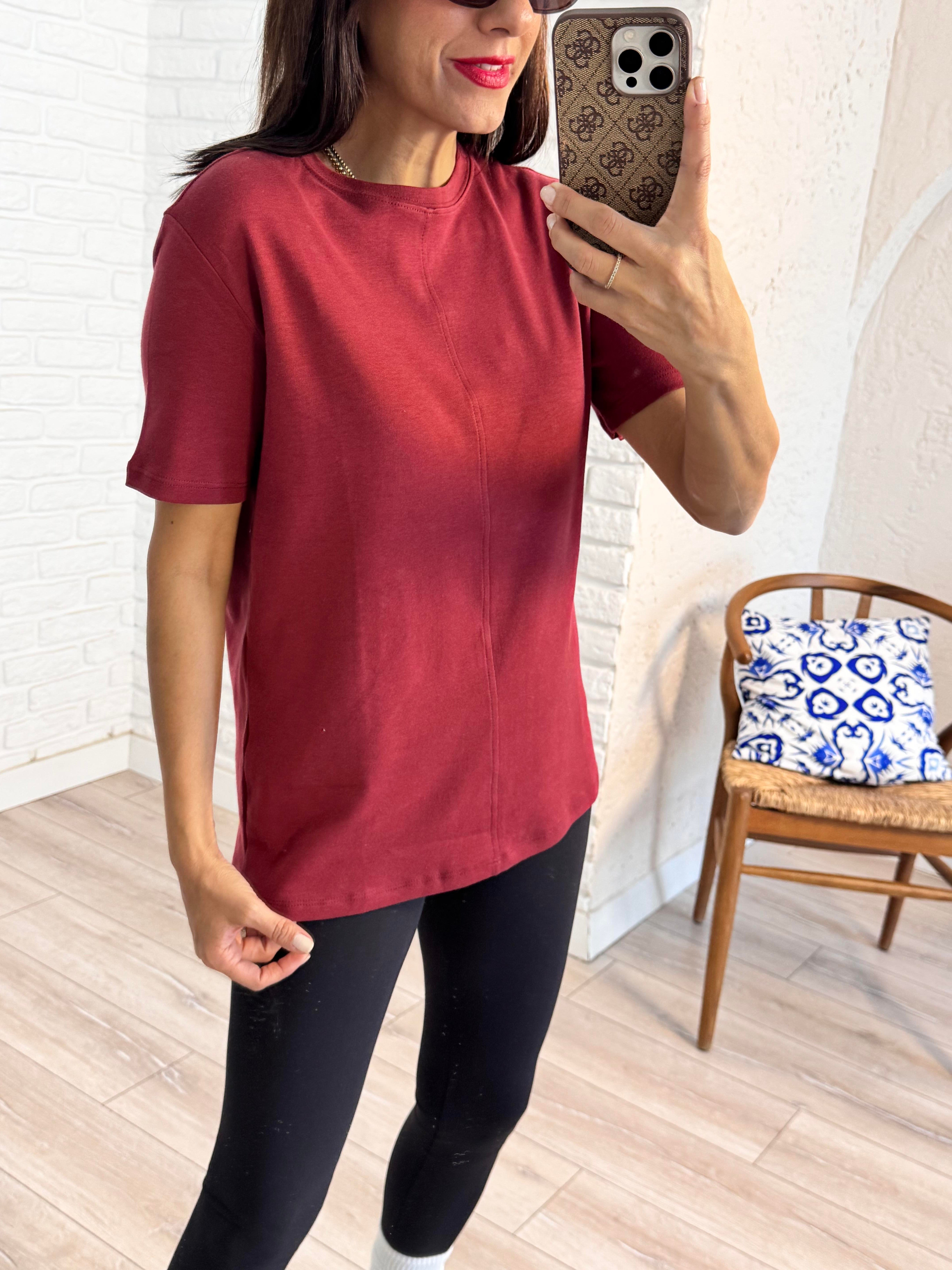 Dikiş Detaylı Tshirt Bordo