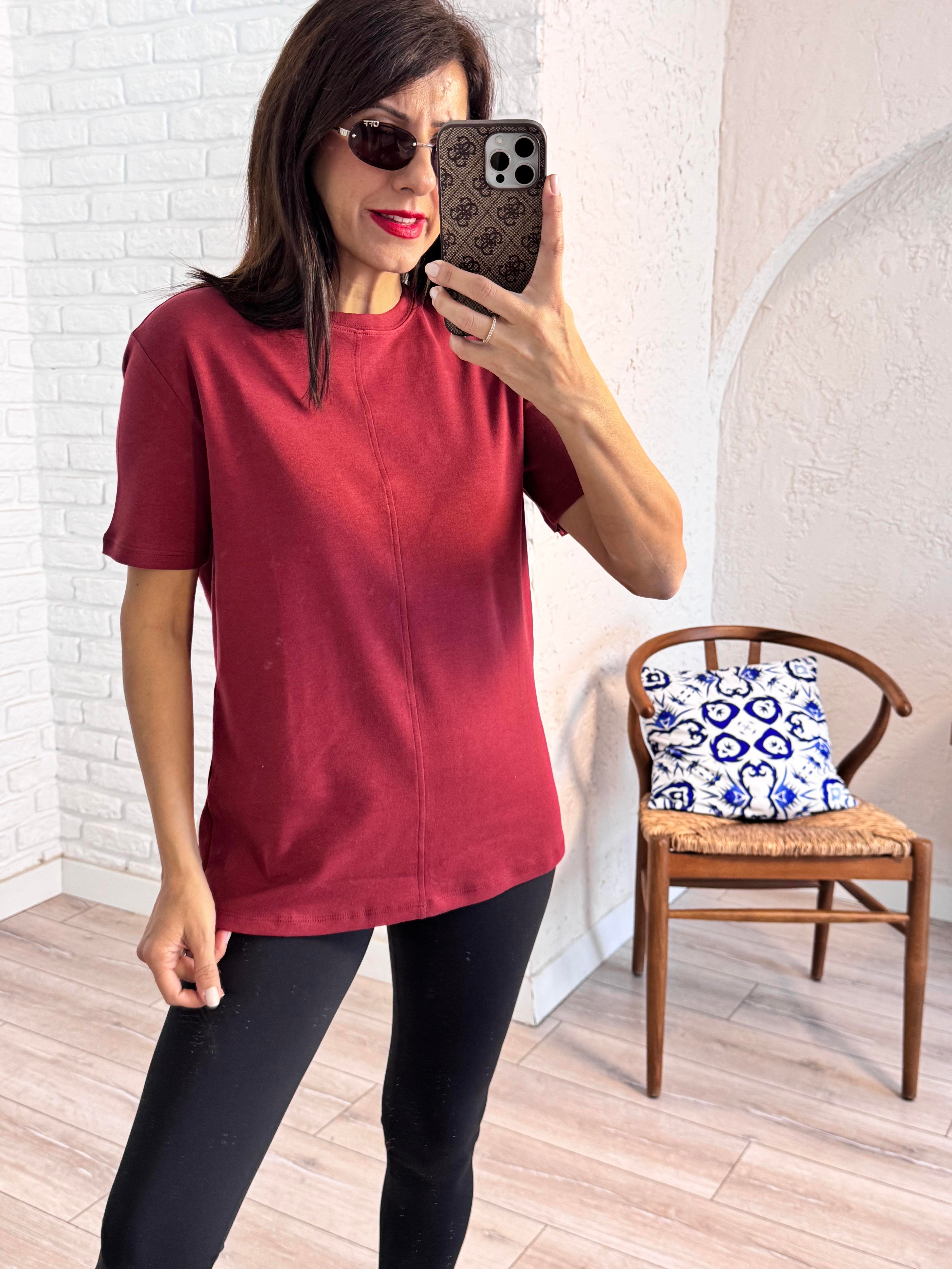 Dikiş Detaylı Tshirt Bordo