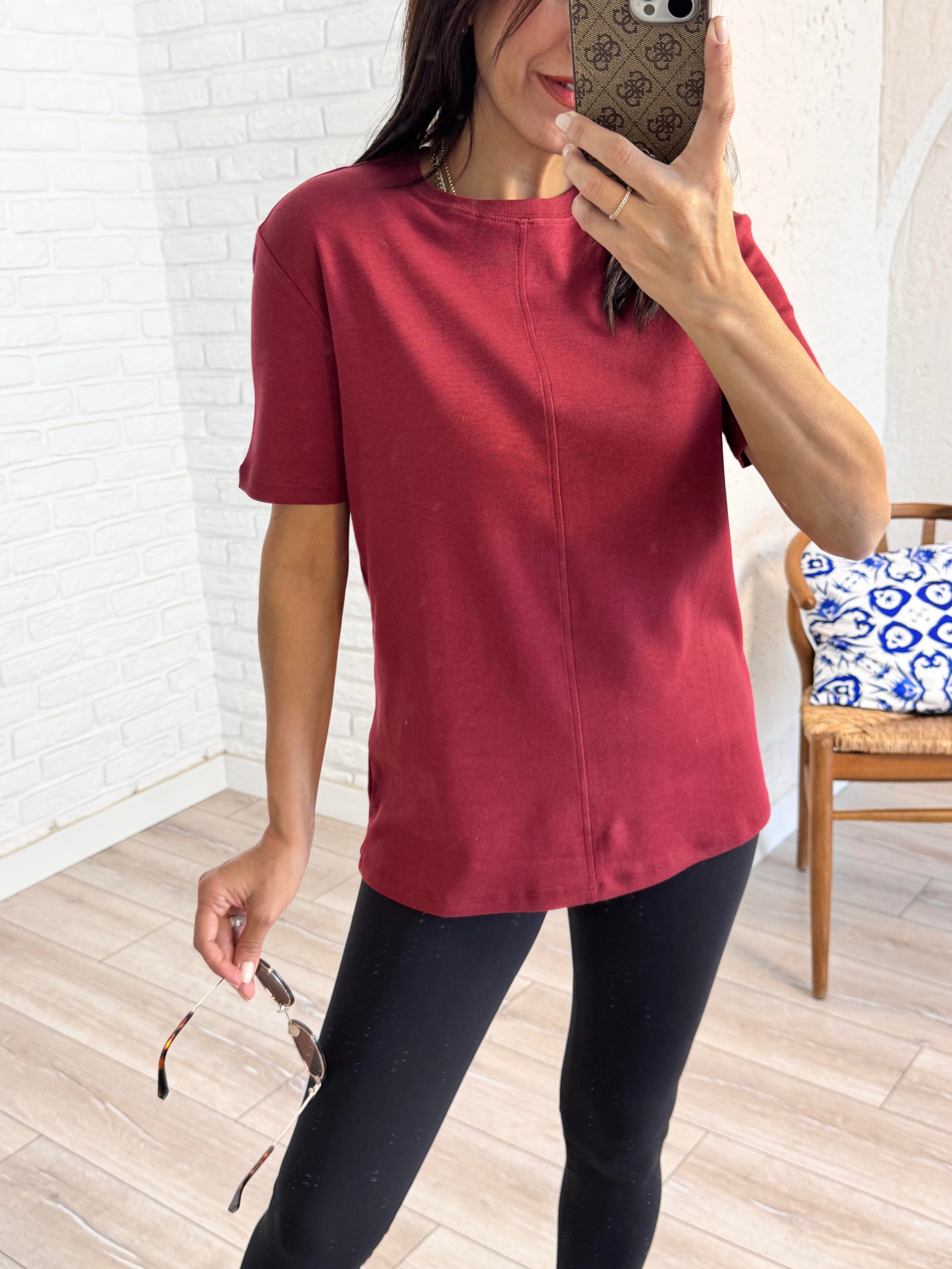 Dikiş Detaylı Tshirt Bordo