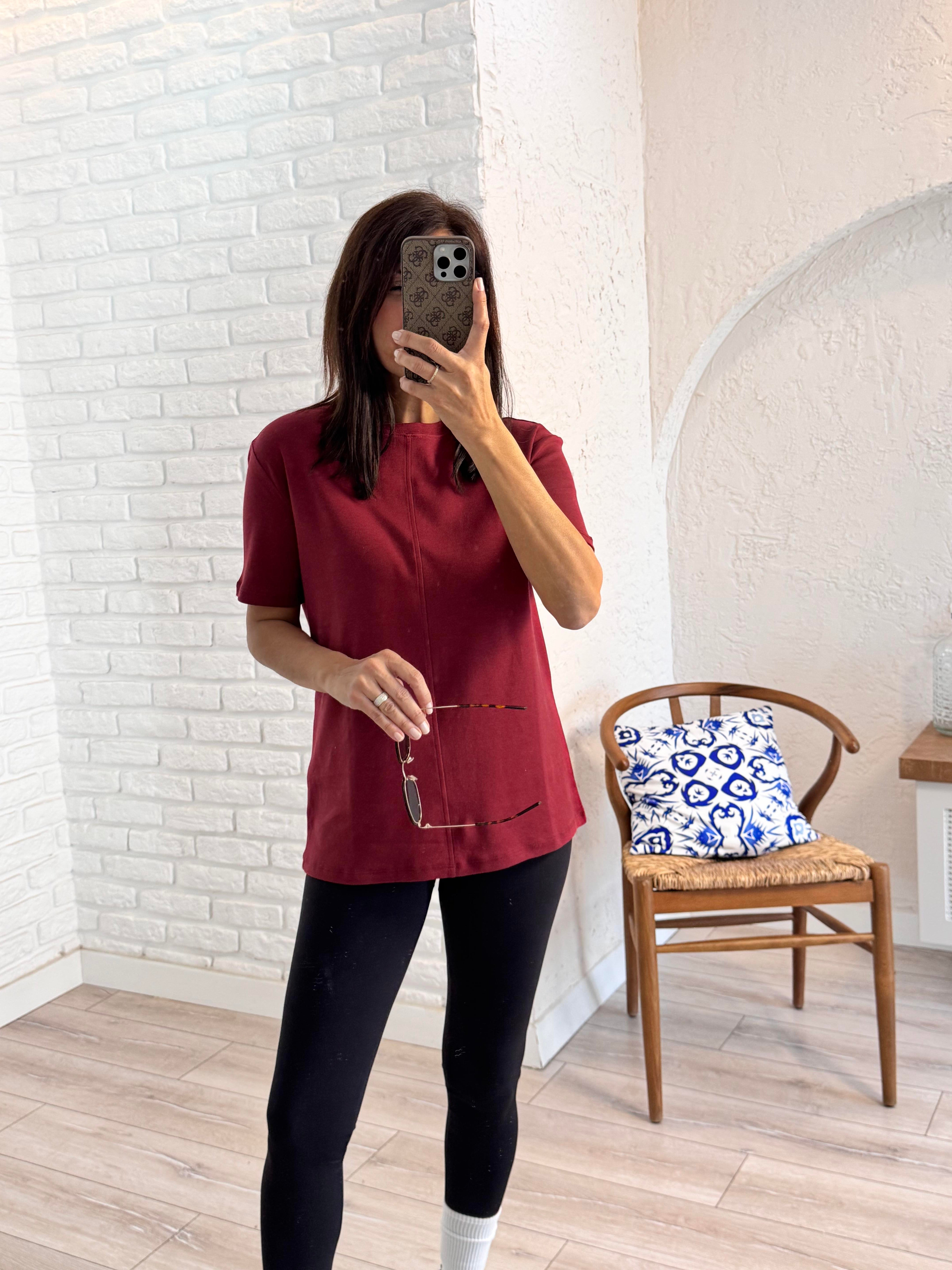 Dikiş Detaylı Tshirt Bordo