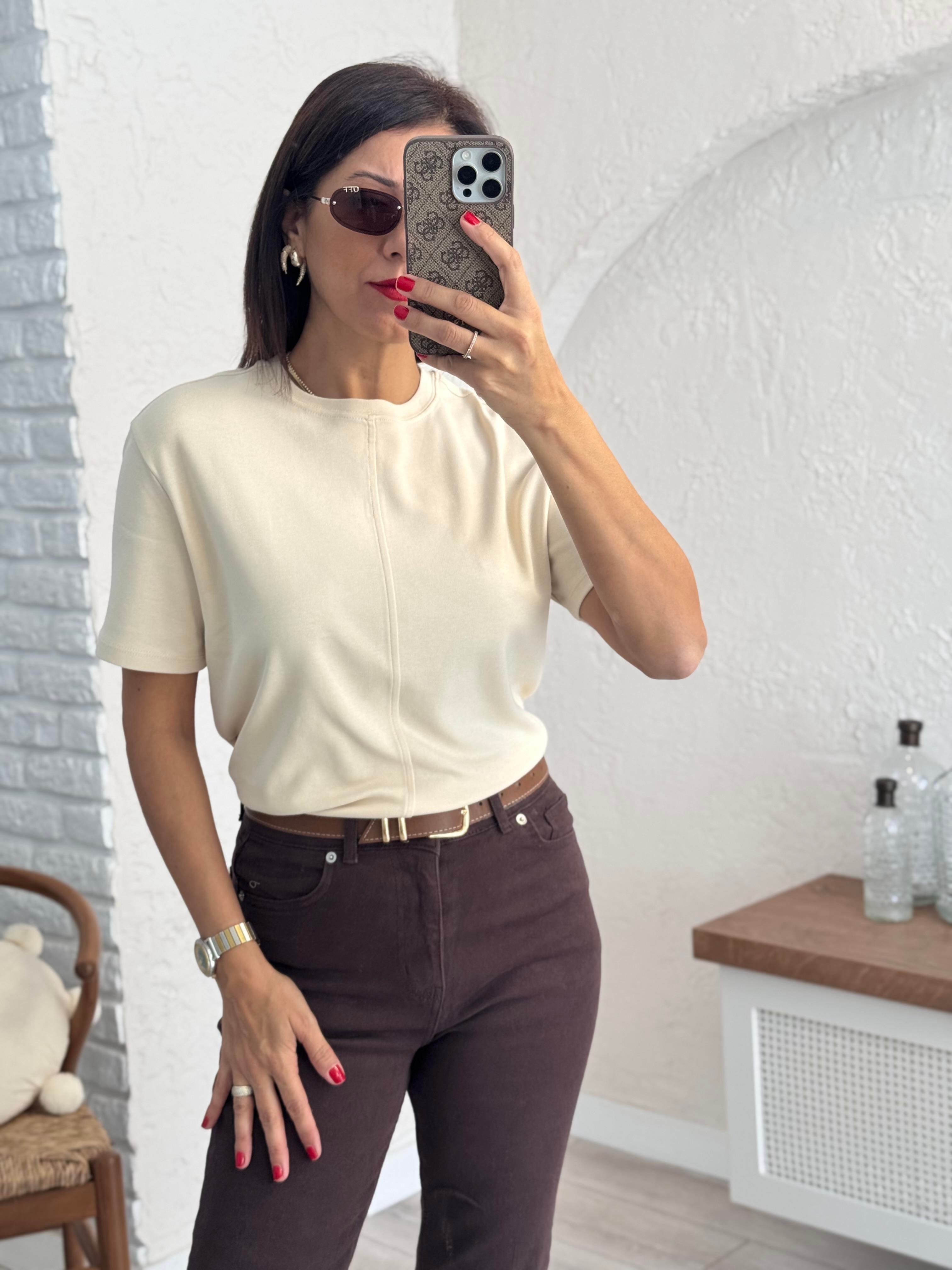 Dikiş Detaylı Tshirt Taş