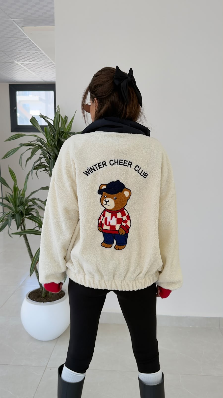 Düğmeli Teddy Polar Sweat Ekru 