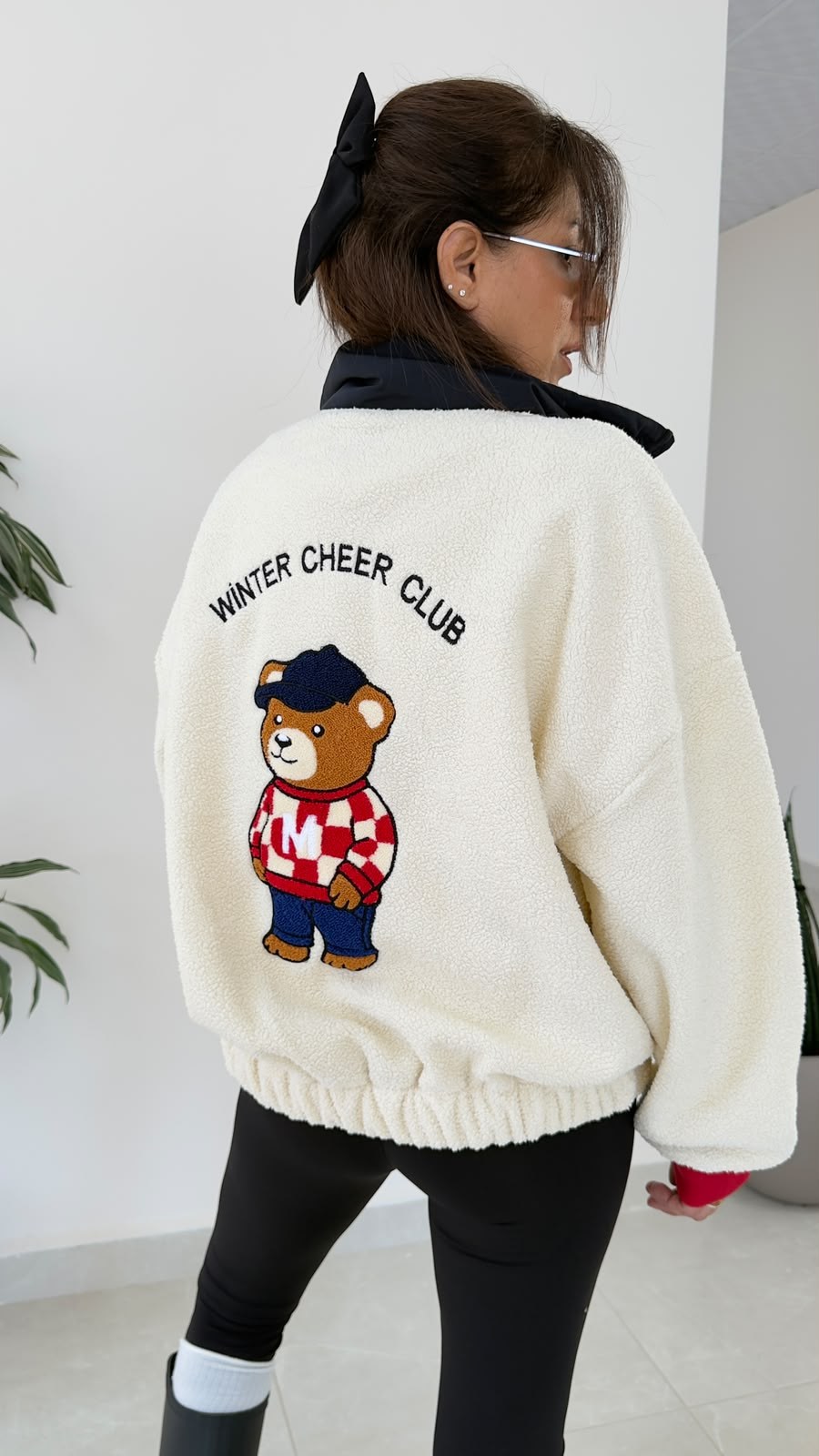 Düğmeli Teddy Polar Sweat Ekru 