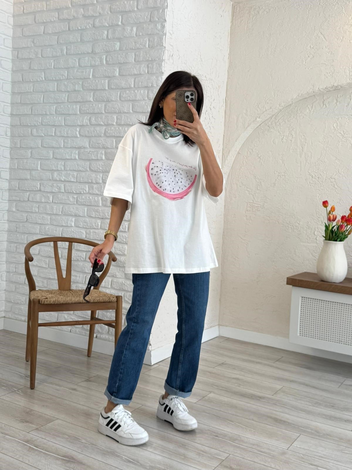 Ejder Meyve Baskılı Oversize Tişört