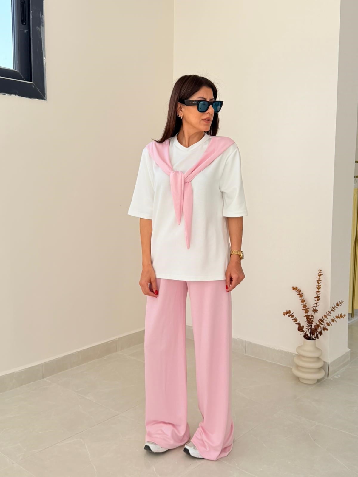 Fular Detaylı Takım Pembe