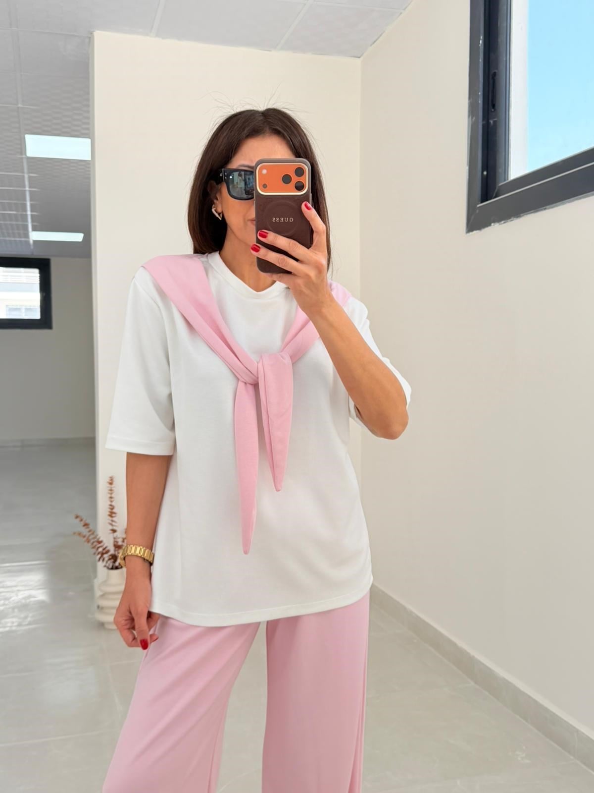 Fular Detaylı Takım Pembe