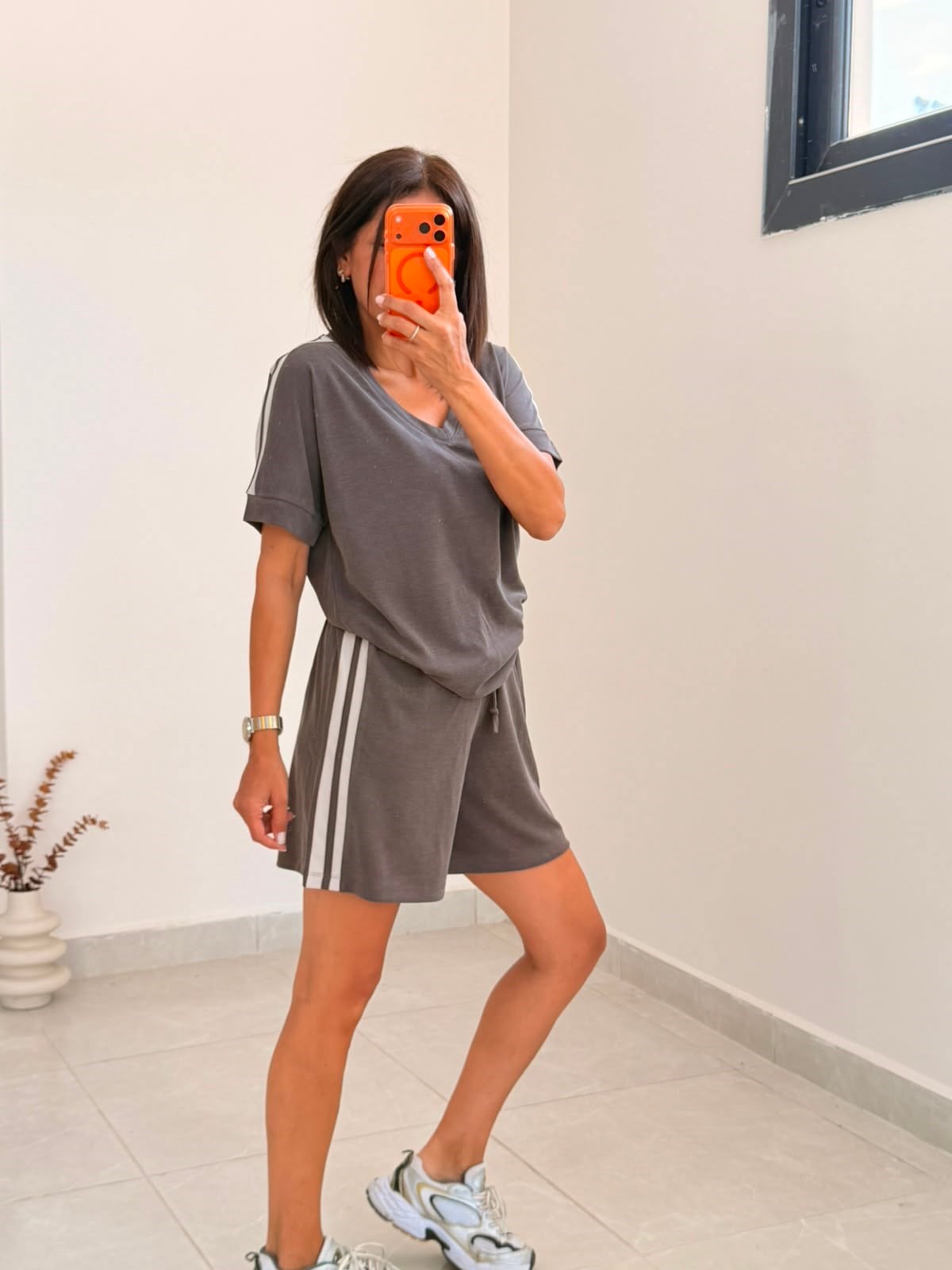 Garnili Şortlu Takım Kahve 