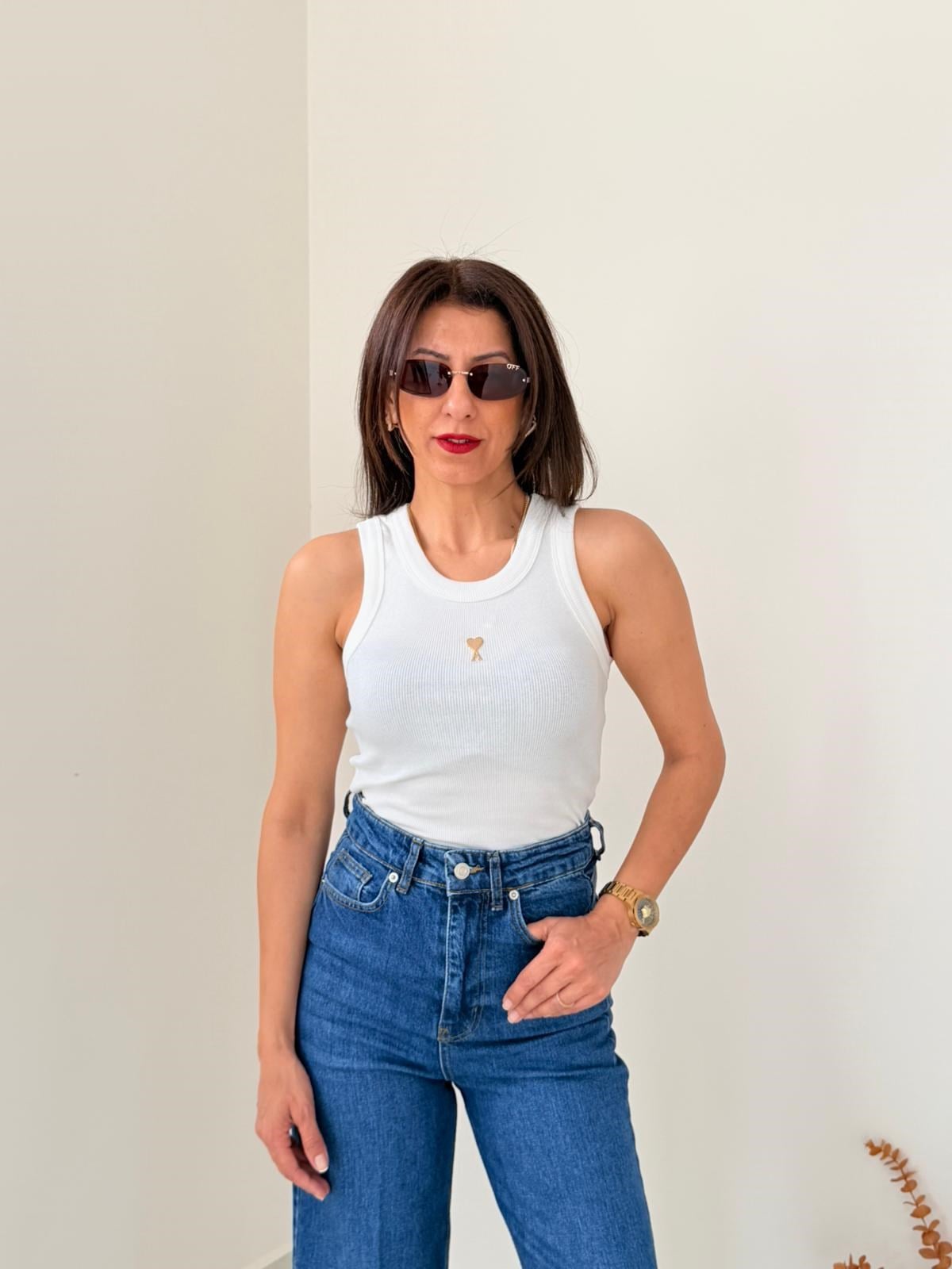Halter Yaka Fitilli Atlet Beyaz 