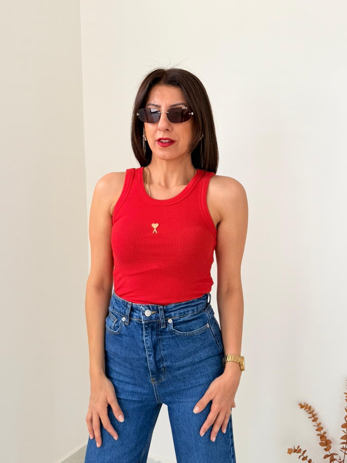 Halter Yaka Fitilli Atlet  Kırmızı 