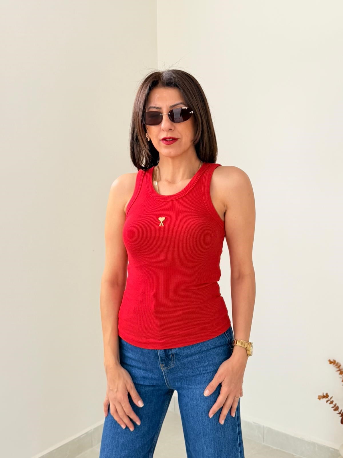 Halter Yaka Fitilli Atlet  Kırmızı 