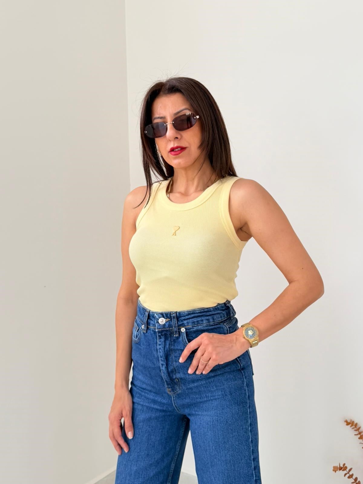 Halter Yaka Fitilli Atlet Sarı 
