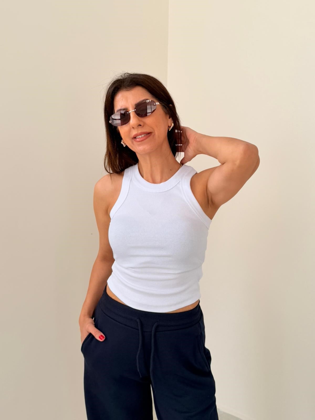 Halter Yaka Kaşkorse Atlet  Beyaz