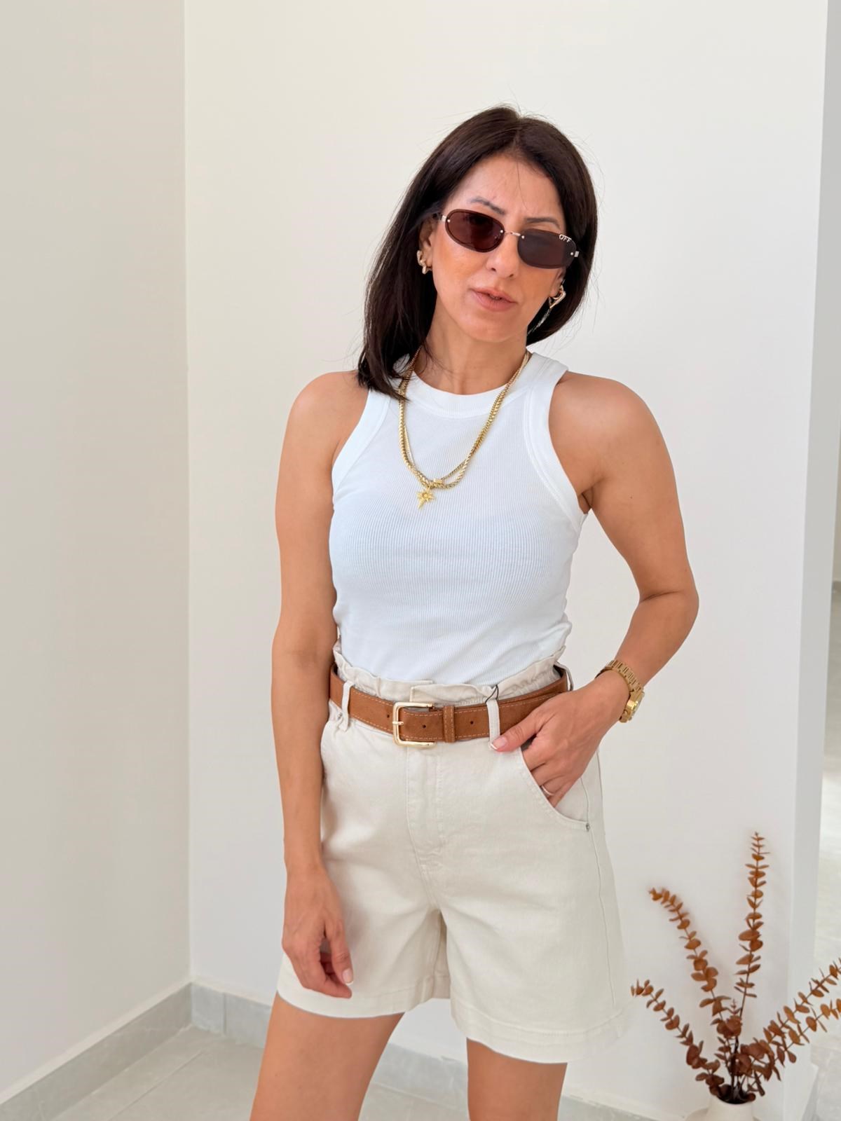 Halter Yaka Kaşkorse Atlet Ekru