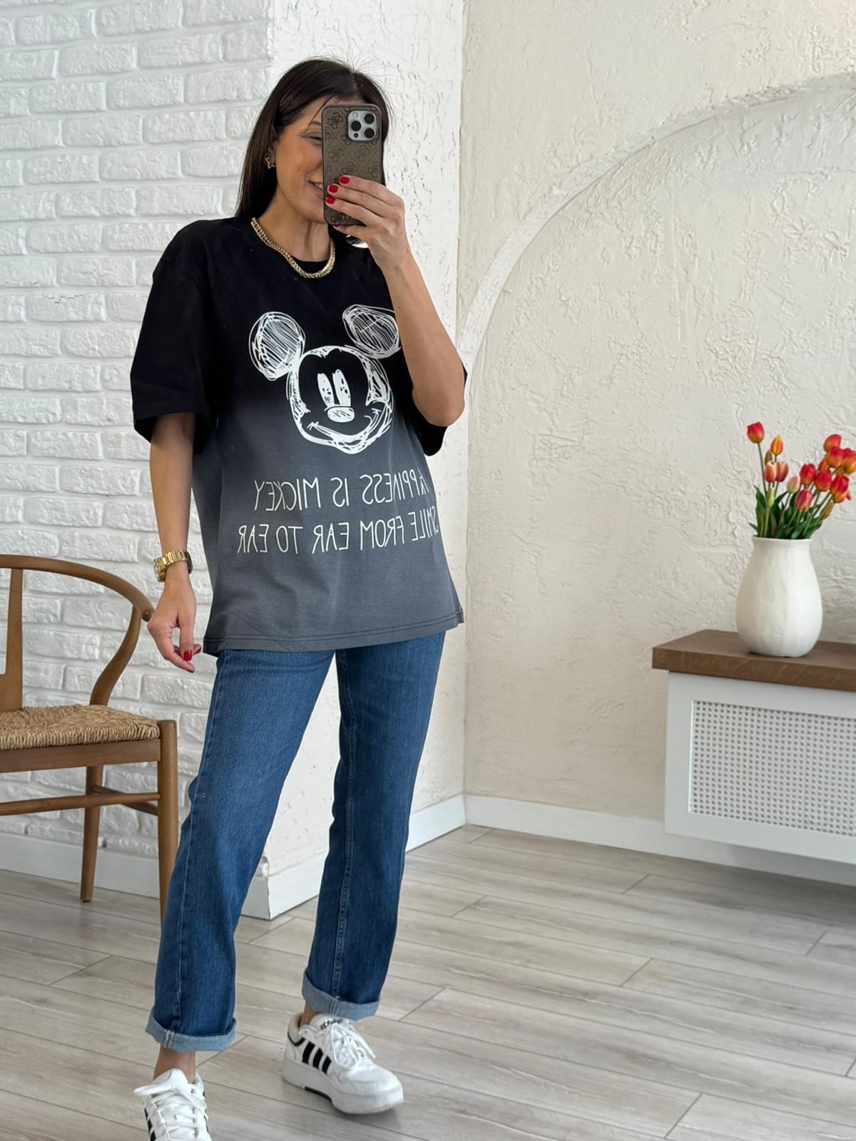 Happines Baskılı Oversize Tişört
