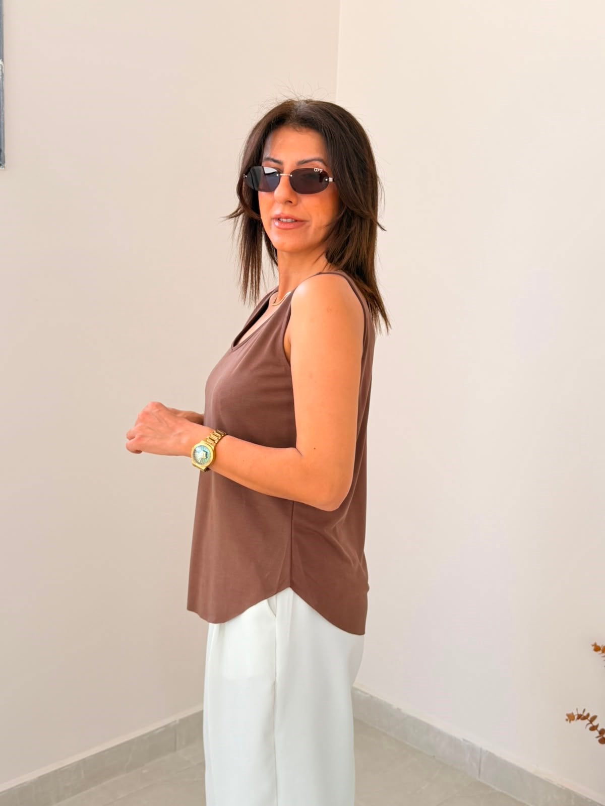 İpek Modal Kumaş Atlet Eskitme Kahve
