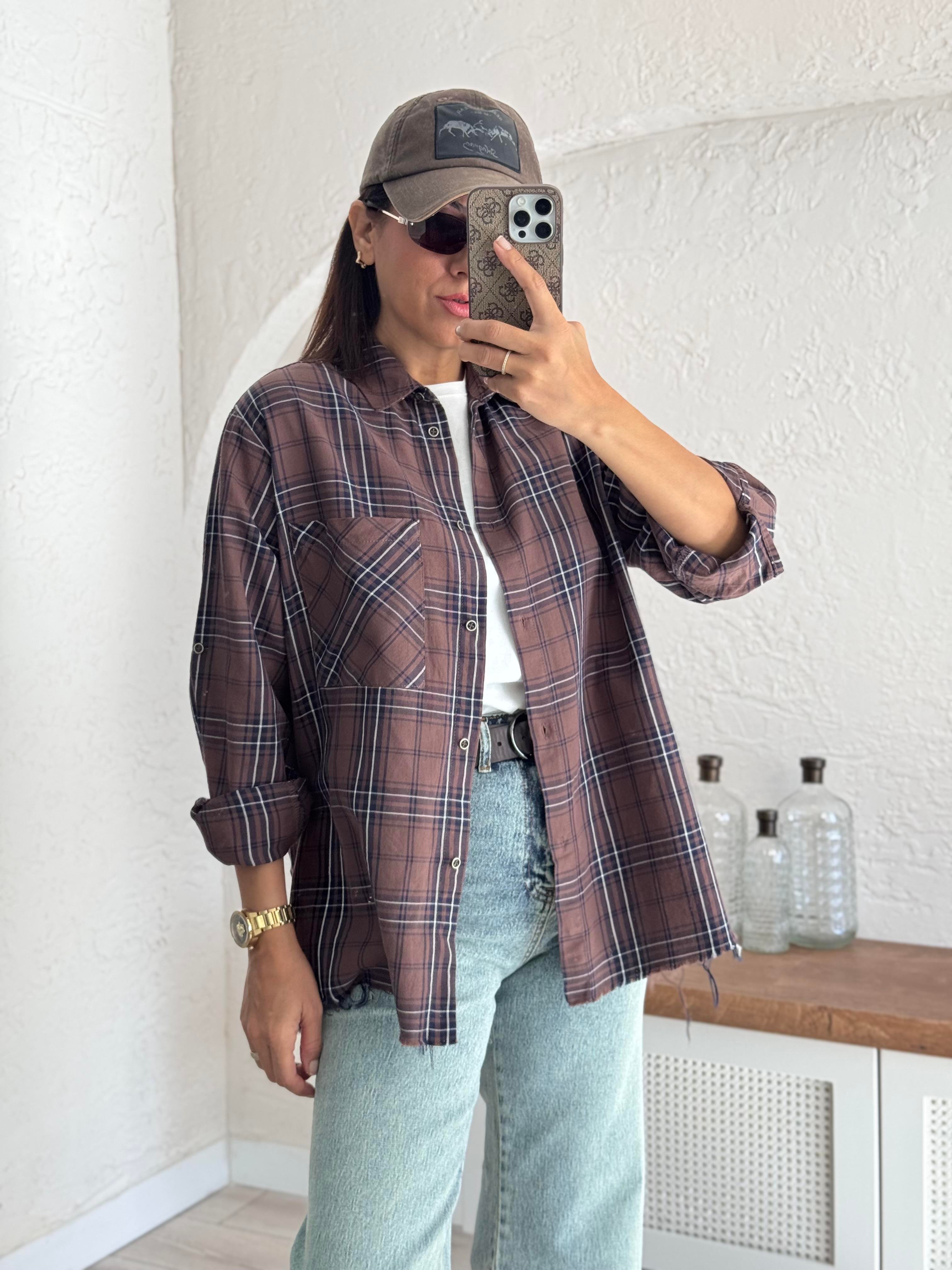 Kahve Ekoseli Gömlek