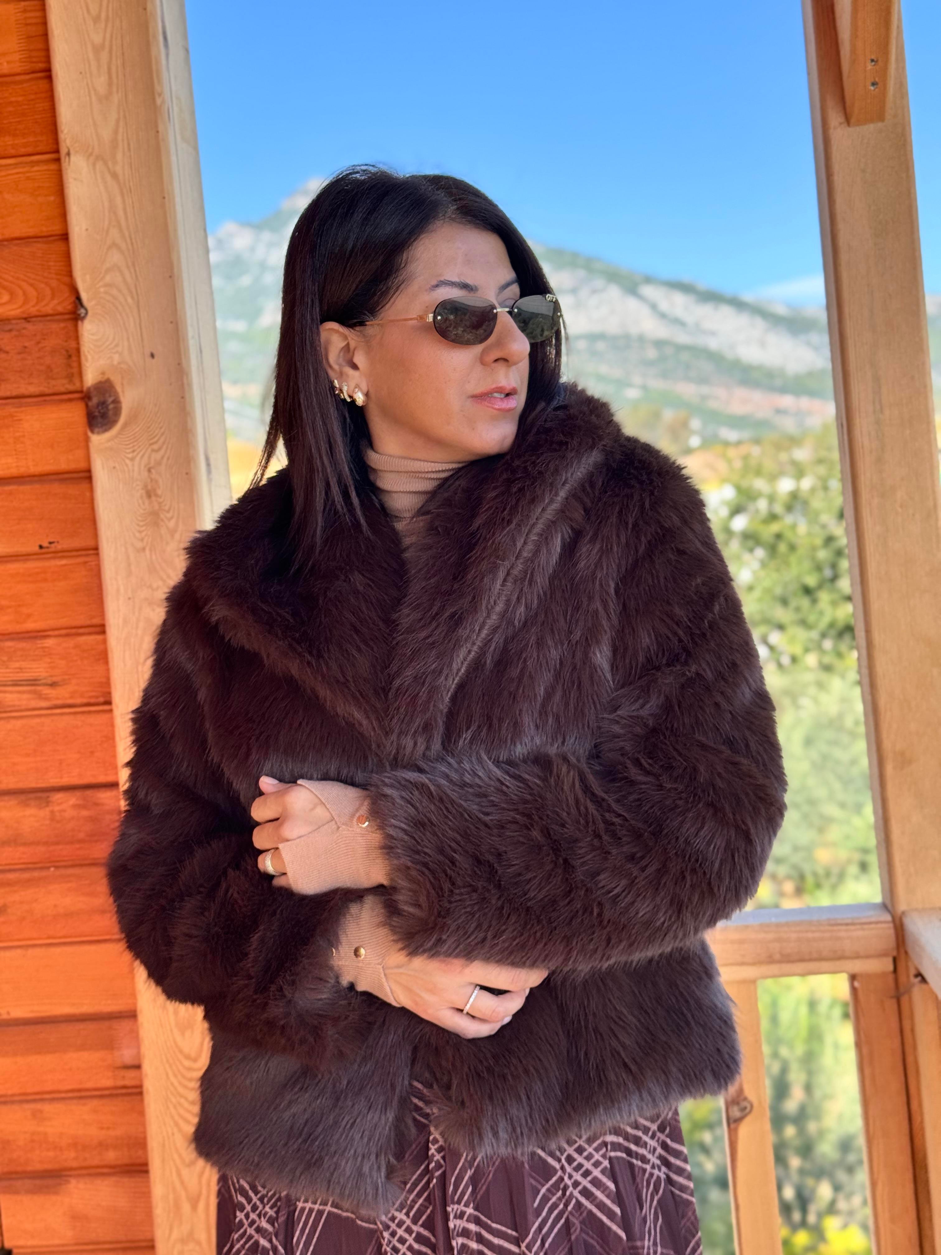 Kahve Premium Suni Kürk Ceket