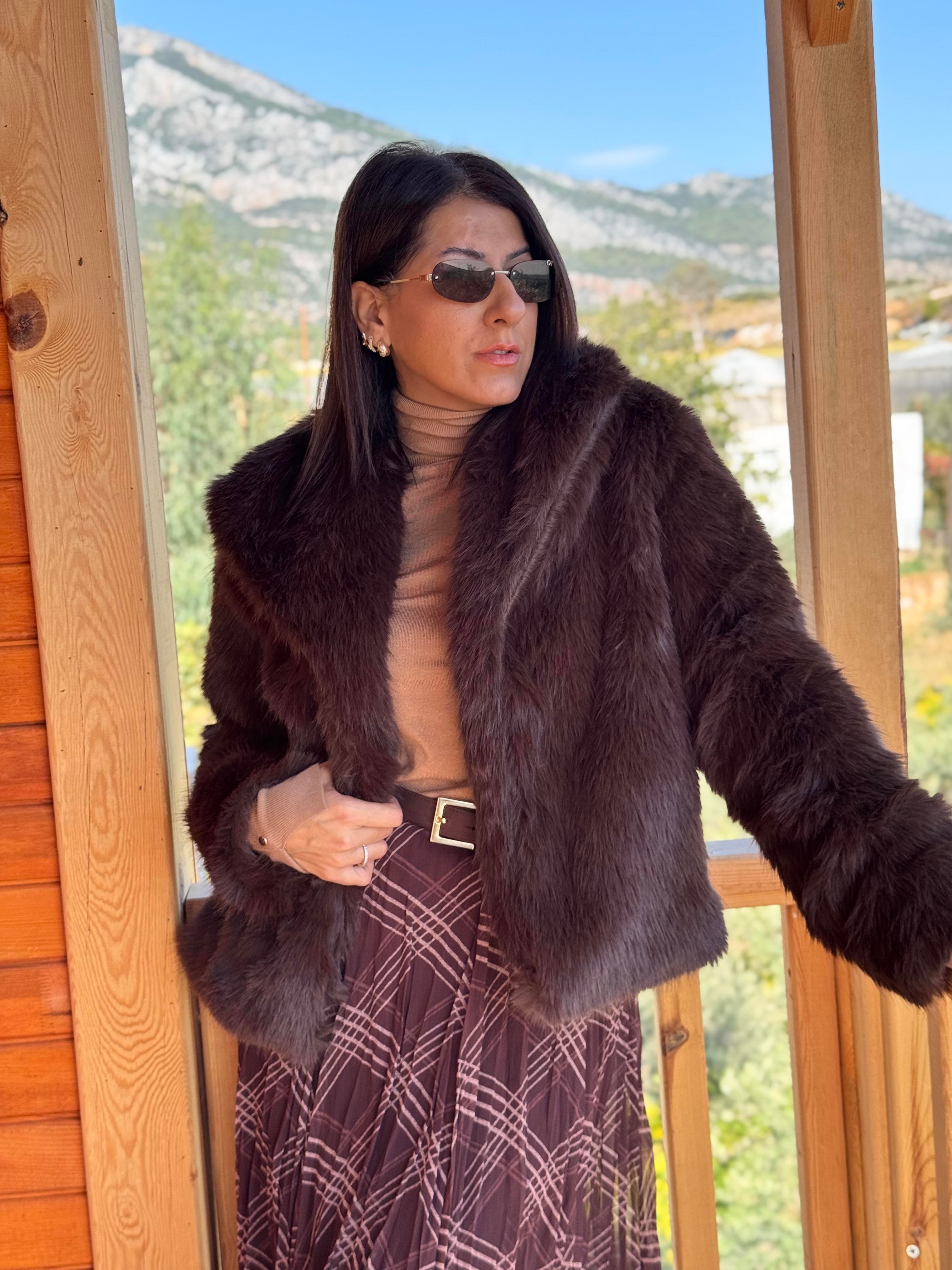 Kahve Premium Suni Kürk Ceket