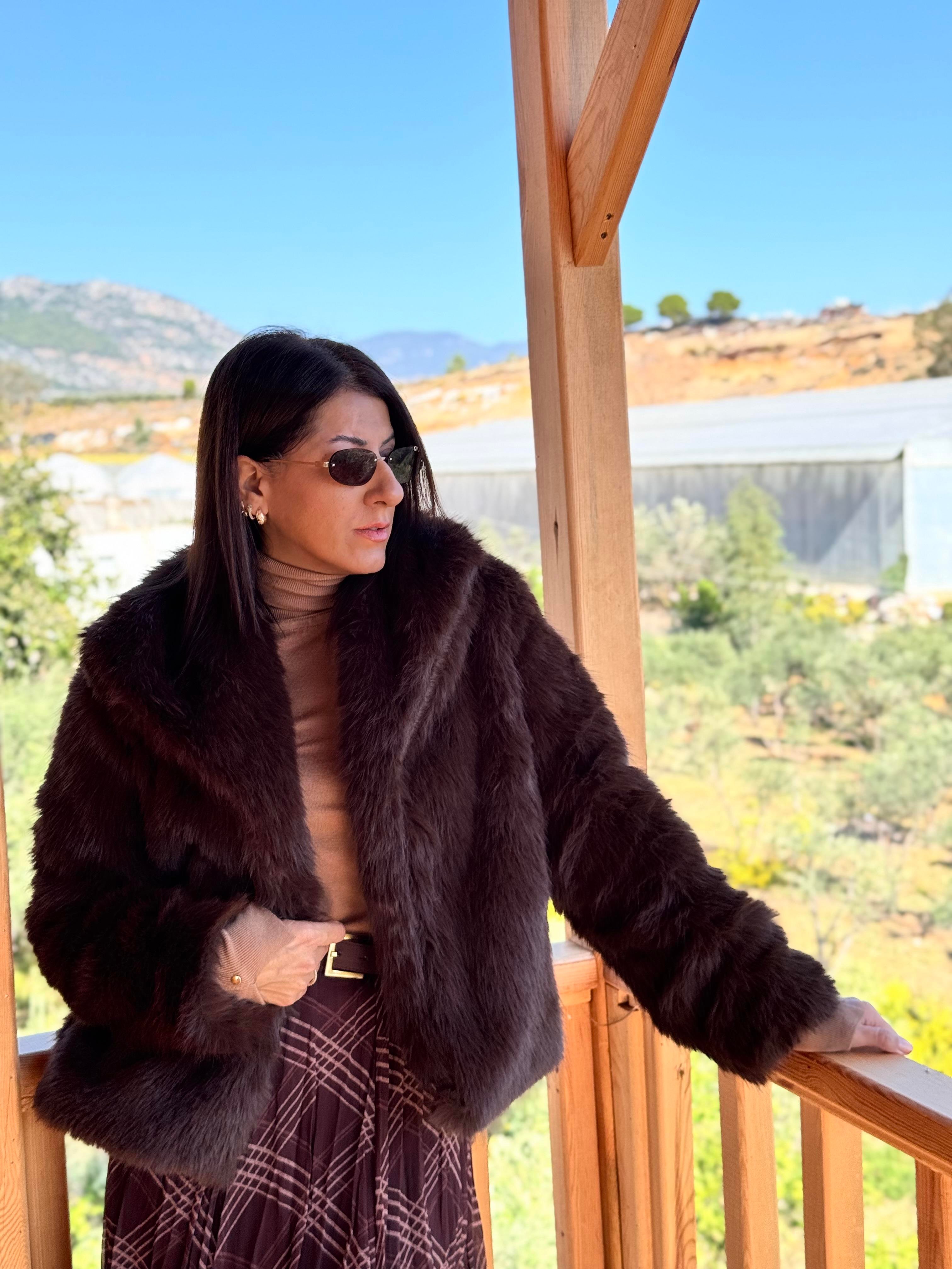 Kahve Premium Suni Kürk Ceket