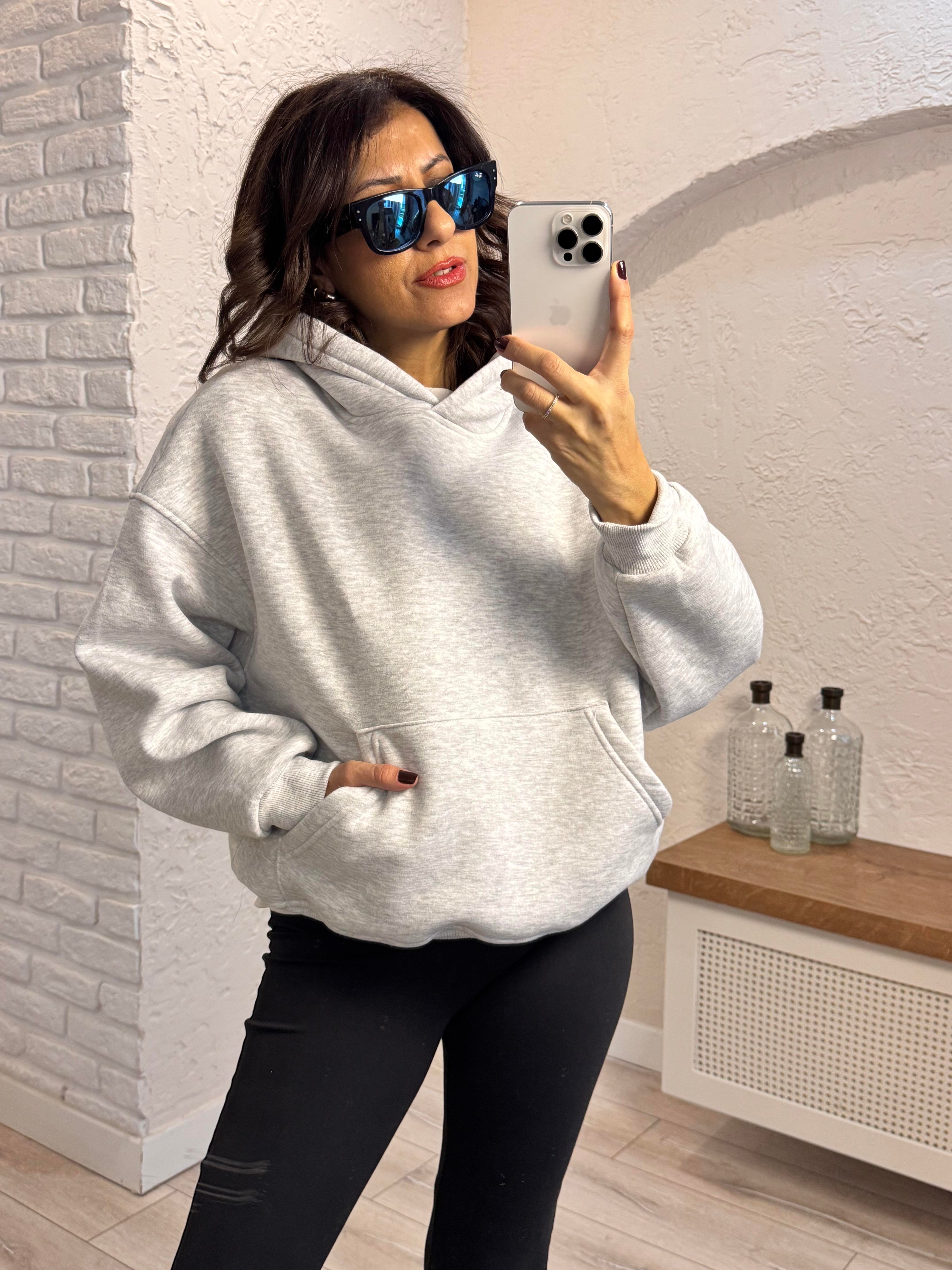 Kapşonlu ön cepli Sweat  Gri