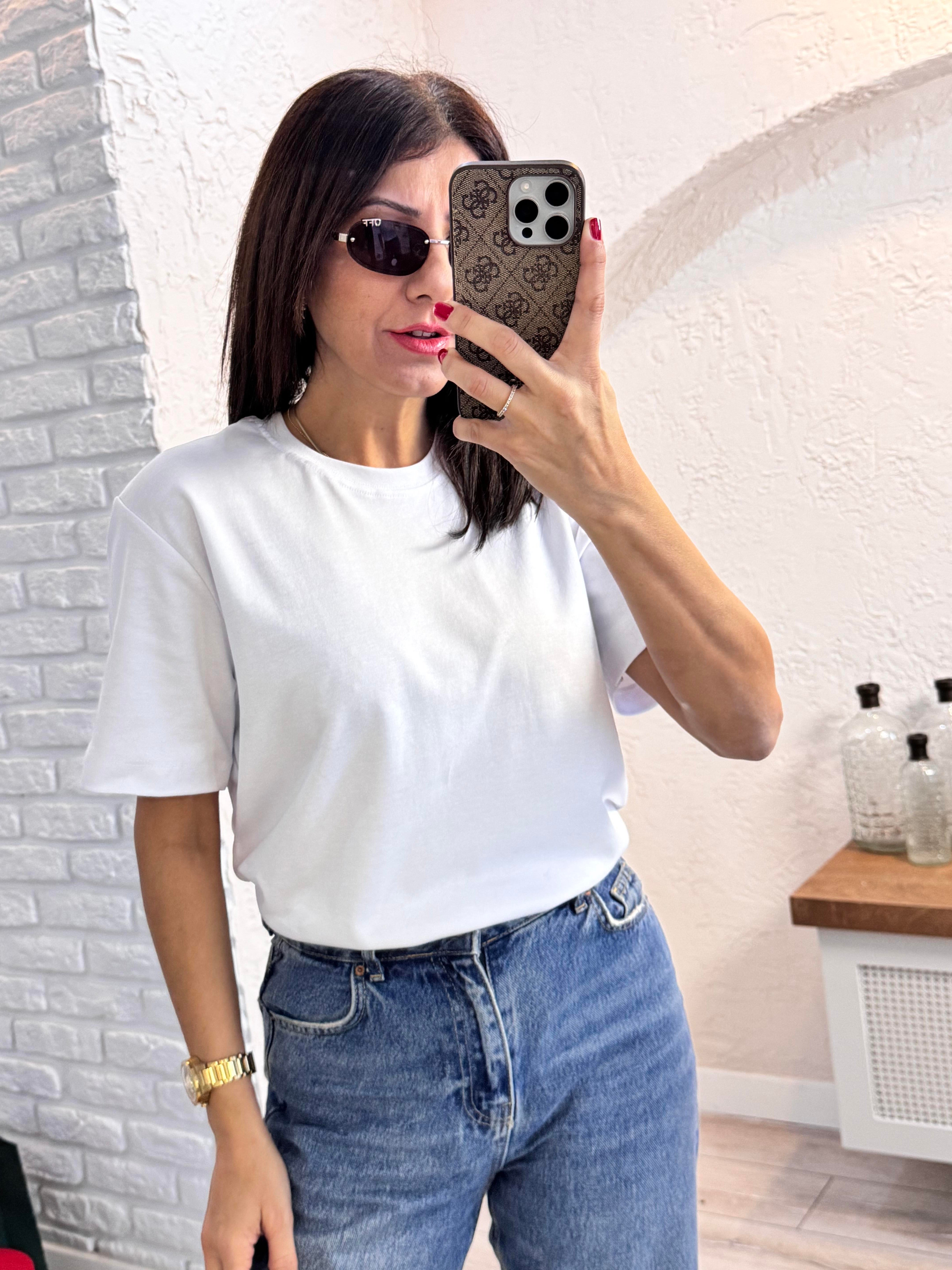 Kısa Kol Düz Tshirt Beyaz
