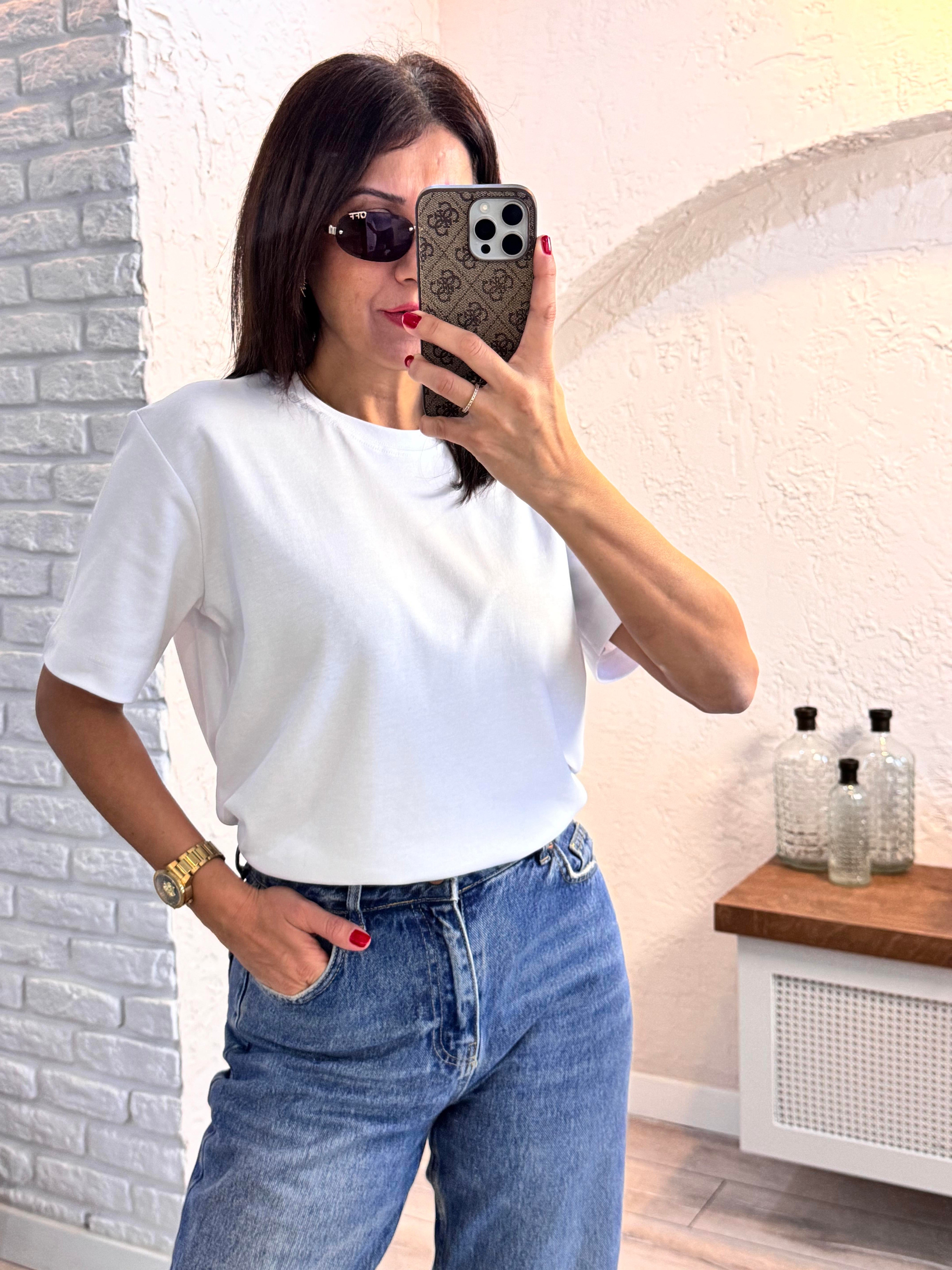 Kısa Kol Düz Tshirt Beyaz
