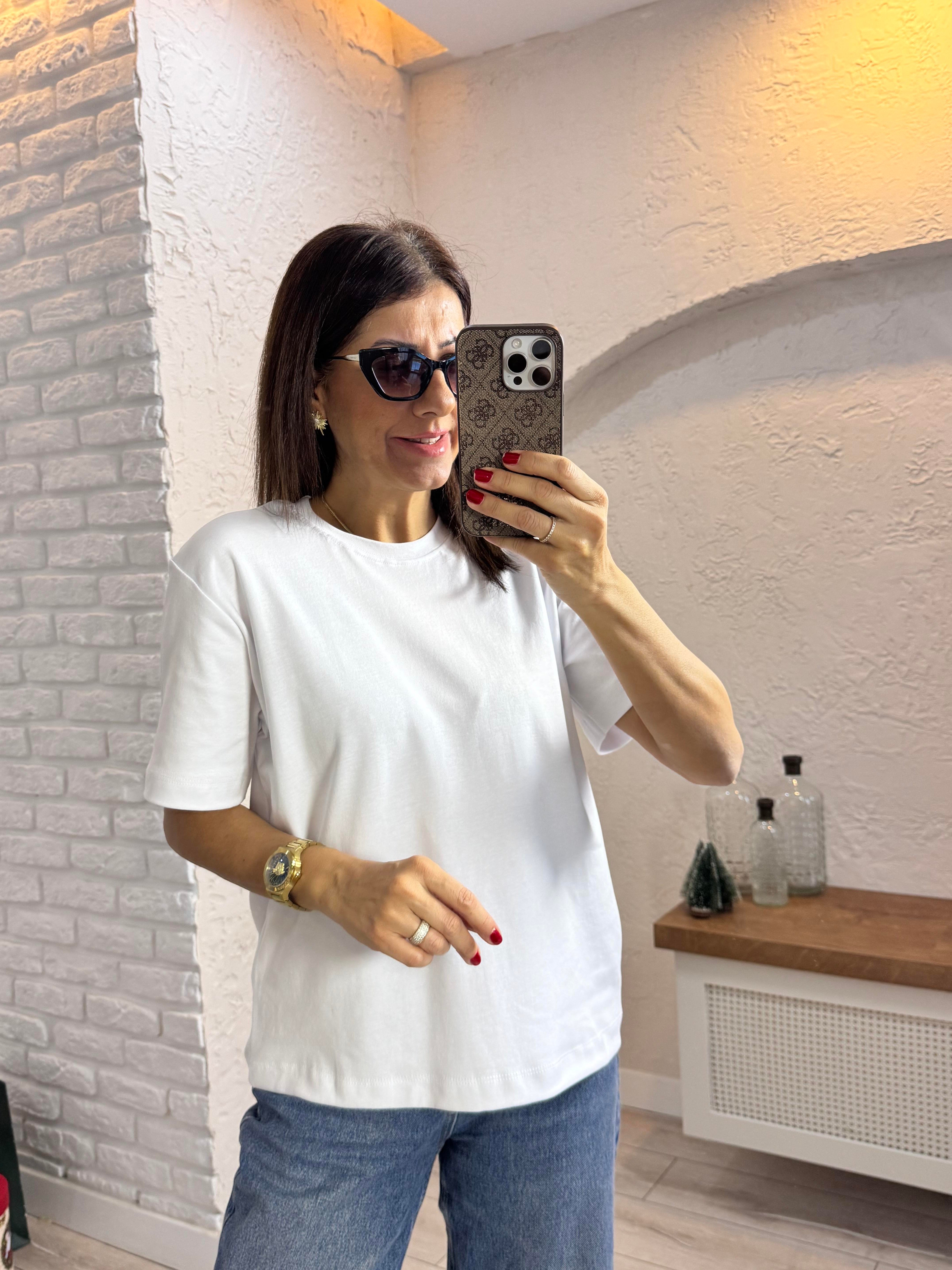 Kısa Kol Düz Tshirt Beyaz