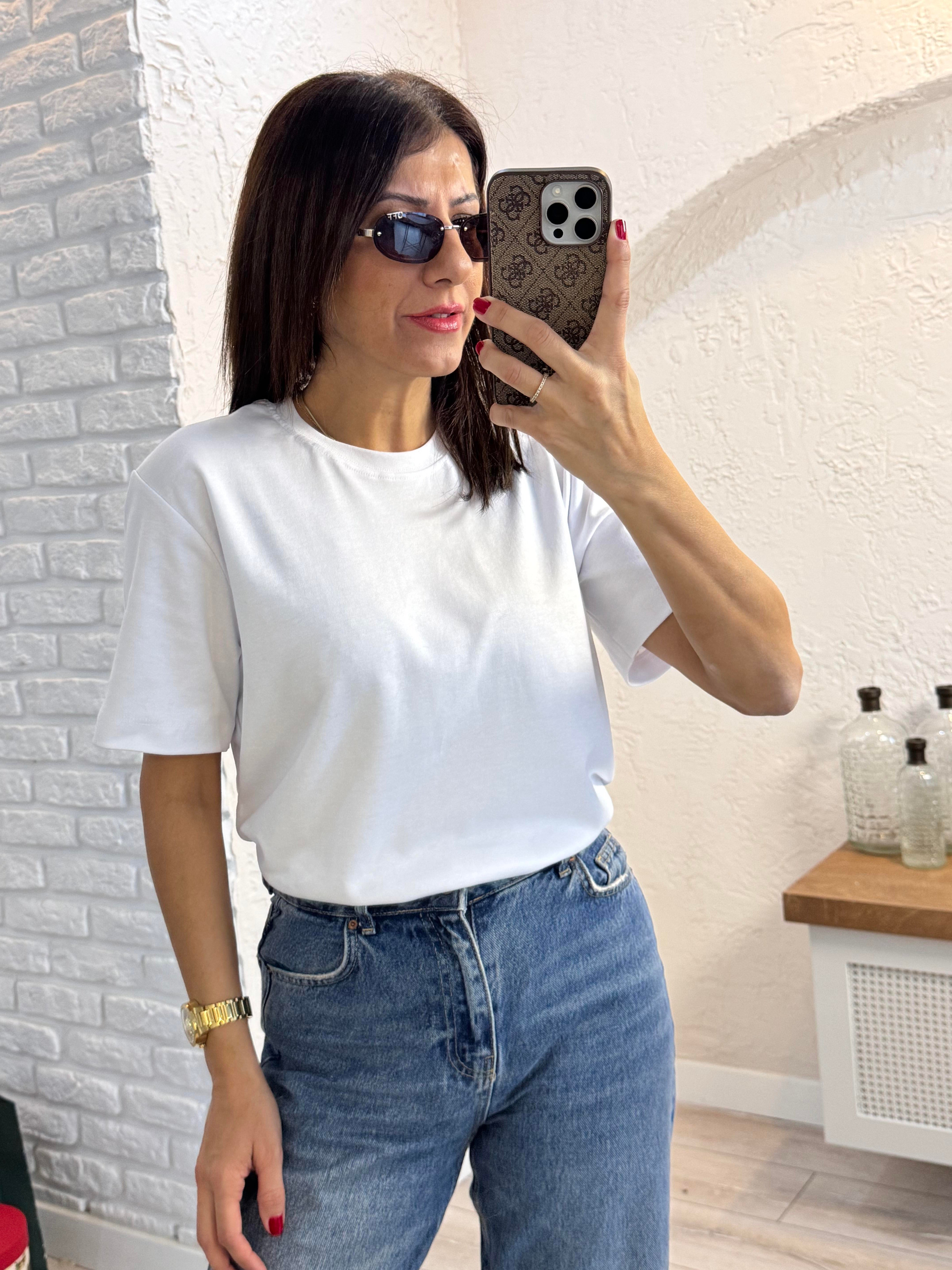 Kısa Kol Düz Tshirt Beyaz