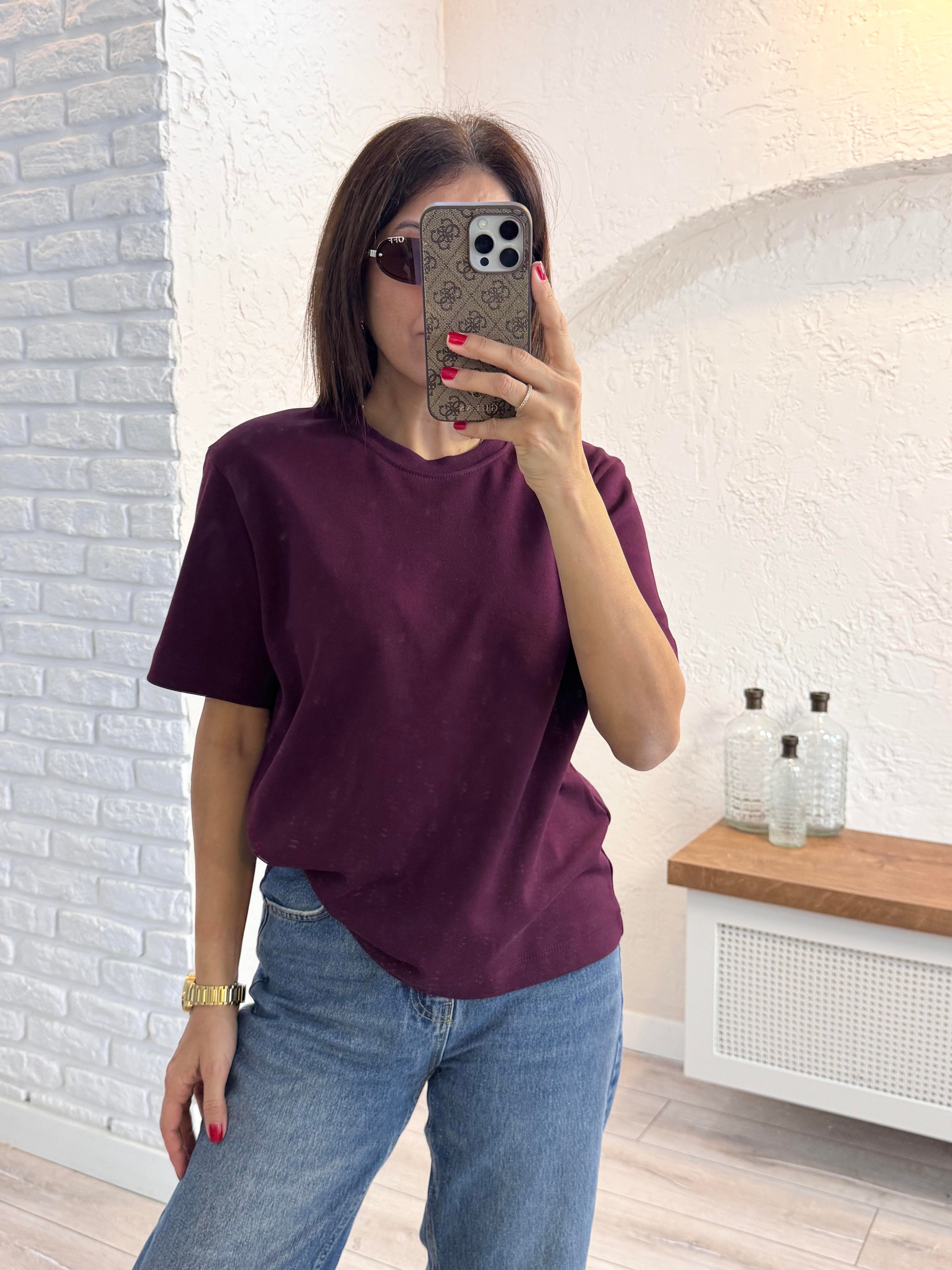 Kısa Kol Düz Tshirt bordo 
