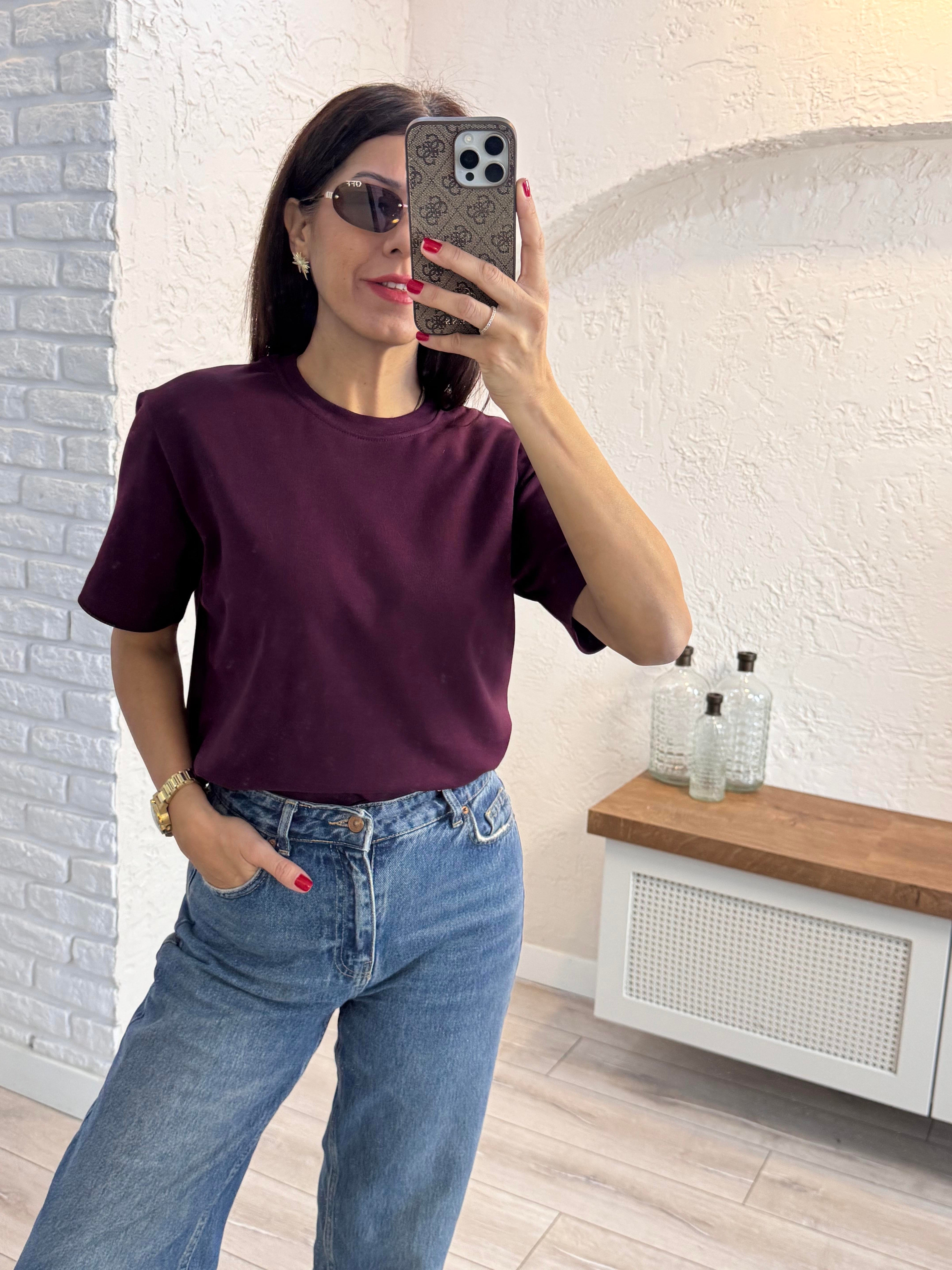 Kısa Kol Düz Tshirt bordo 