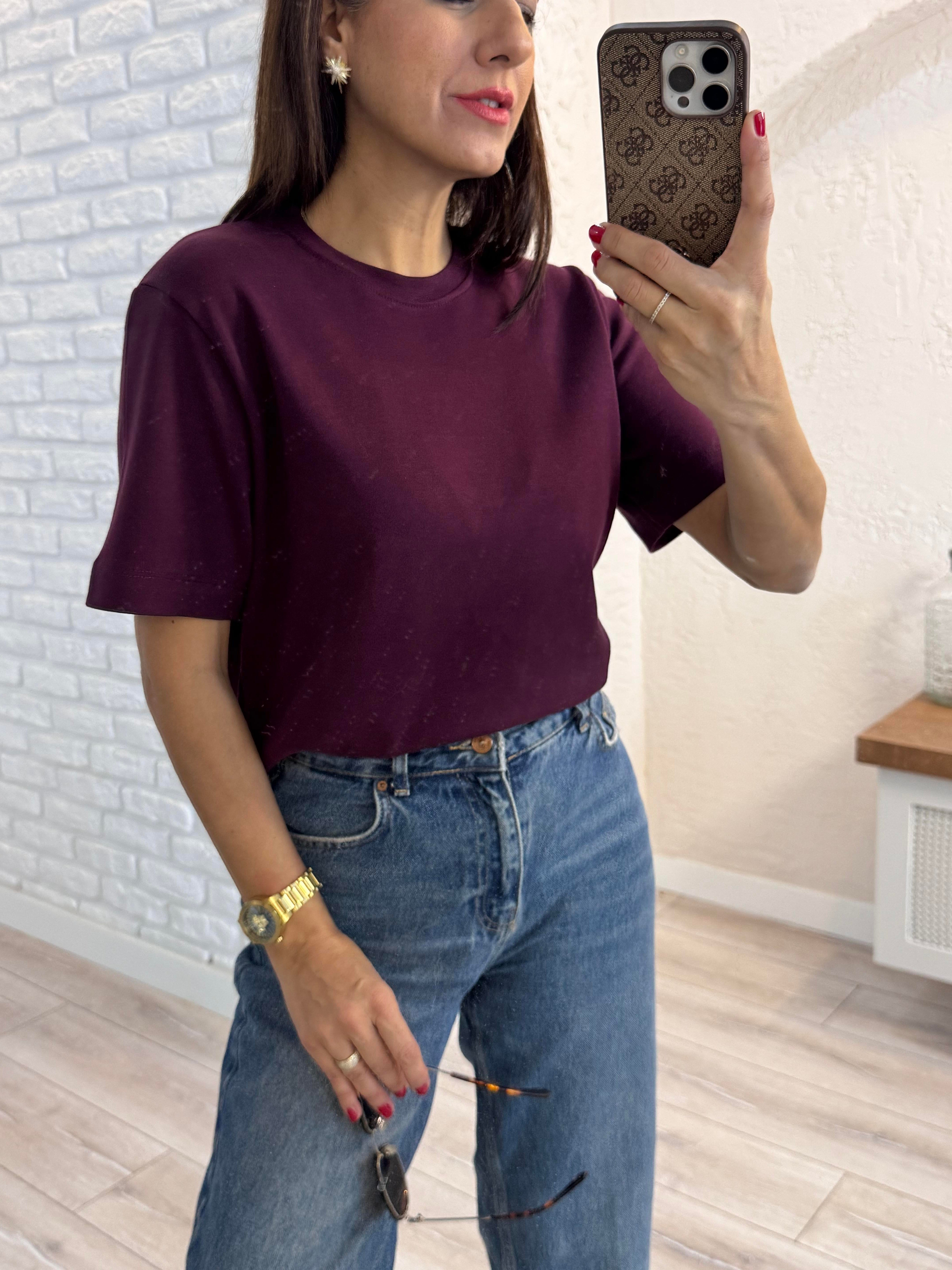 Kısa Kol Düz Tshirt bordo 