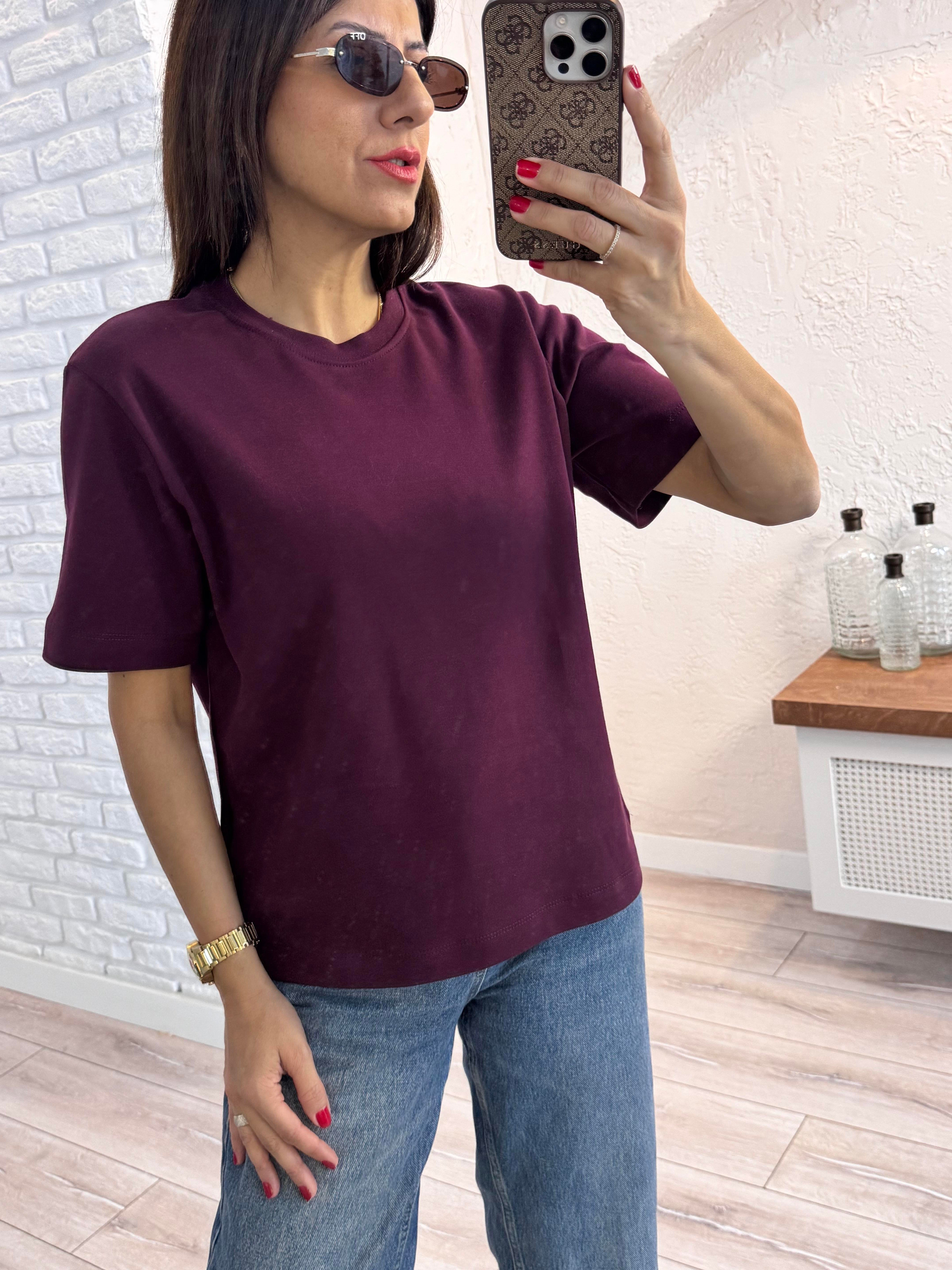 Kısa Kol Düz Tshirt bordo 