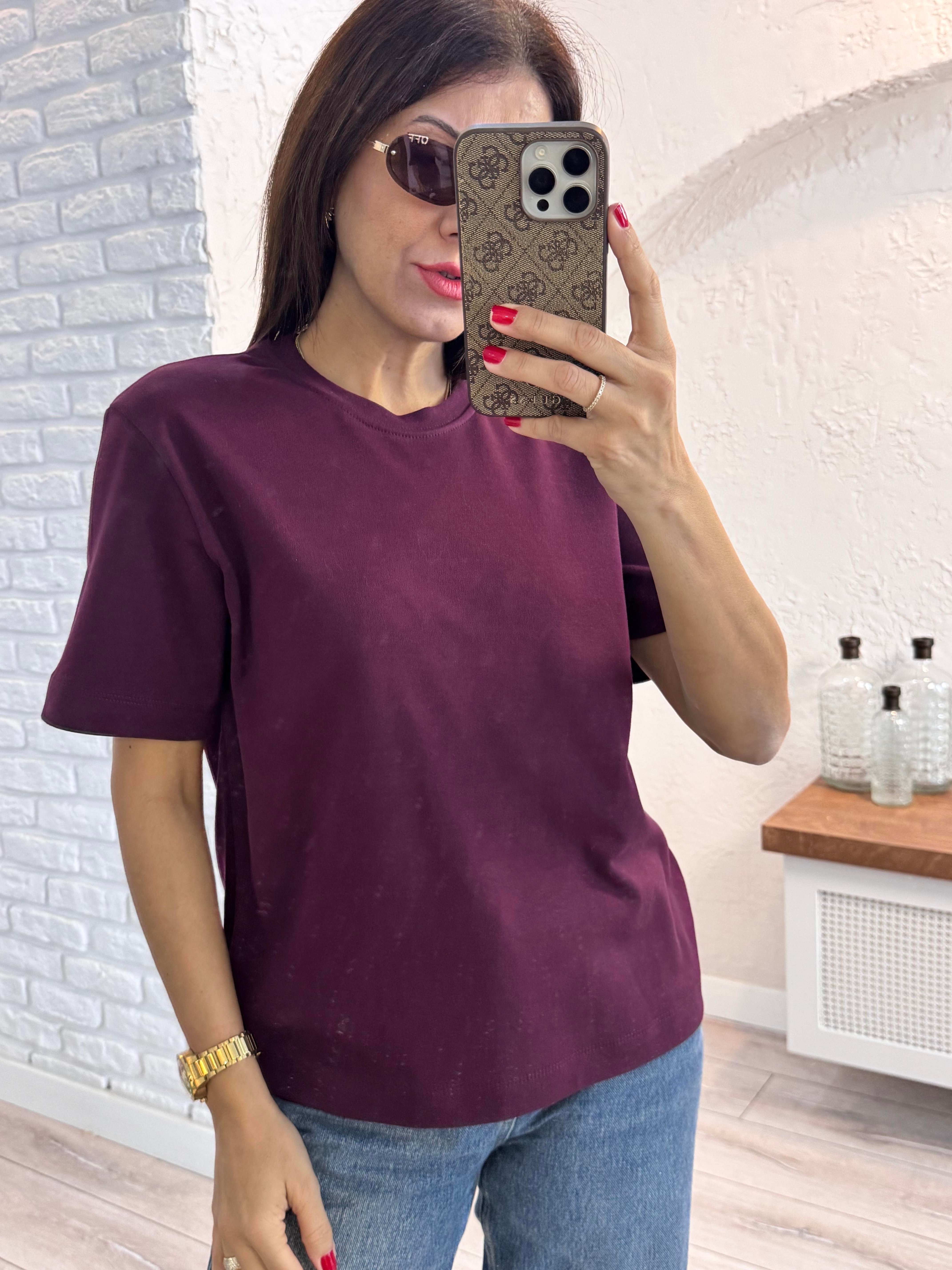 Kısa Kol Düz Tshirt bordo 