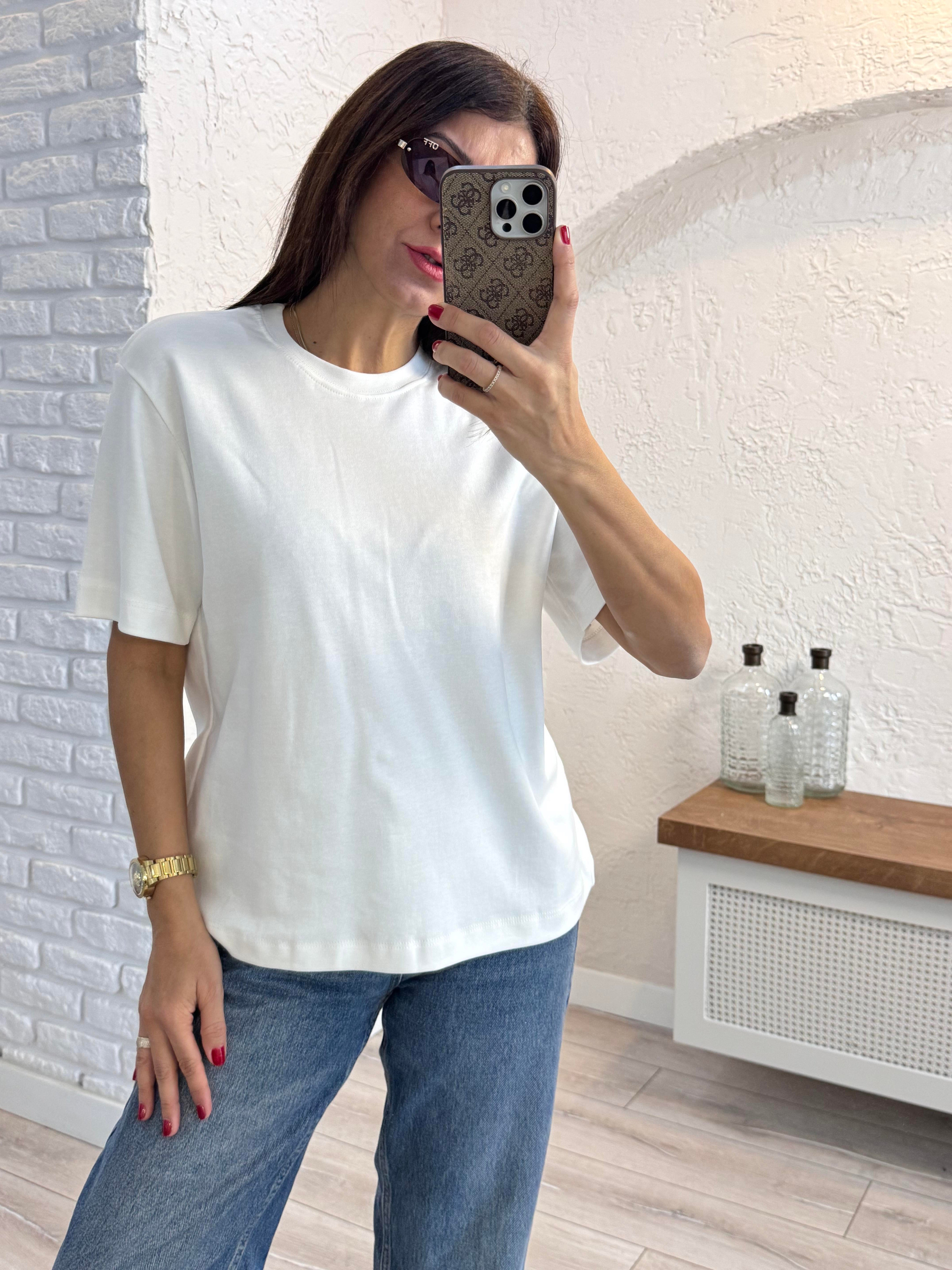Kısa Kol Düz Tshirt Ekru