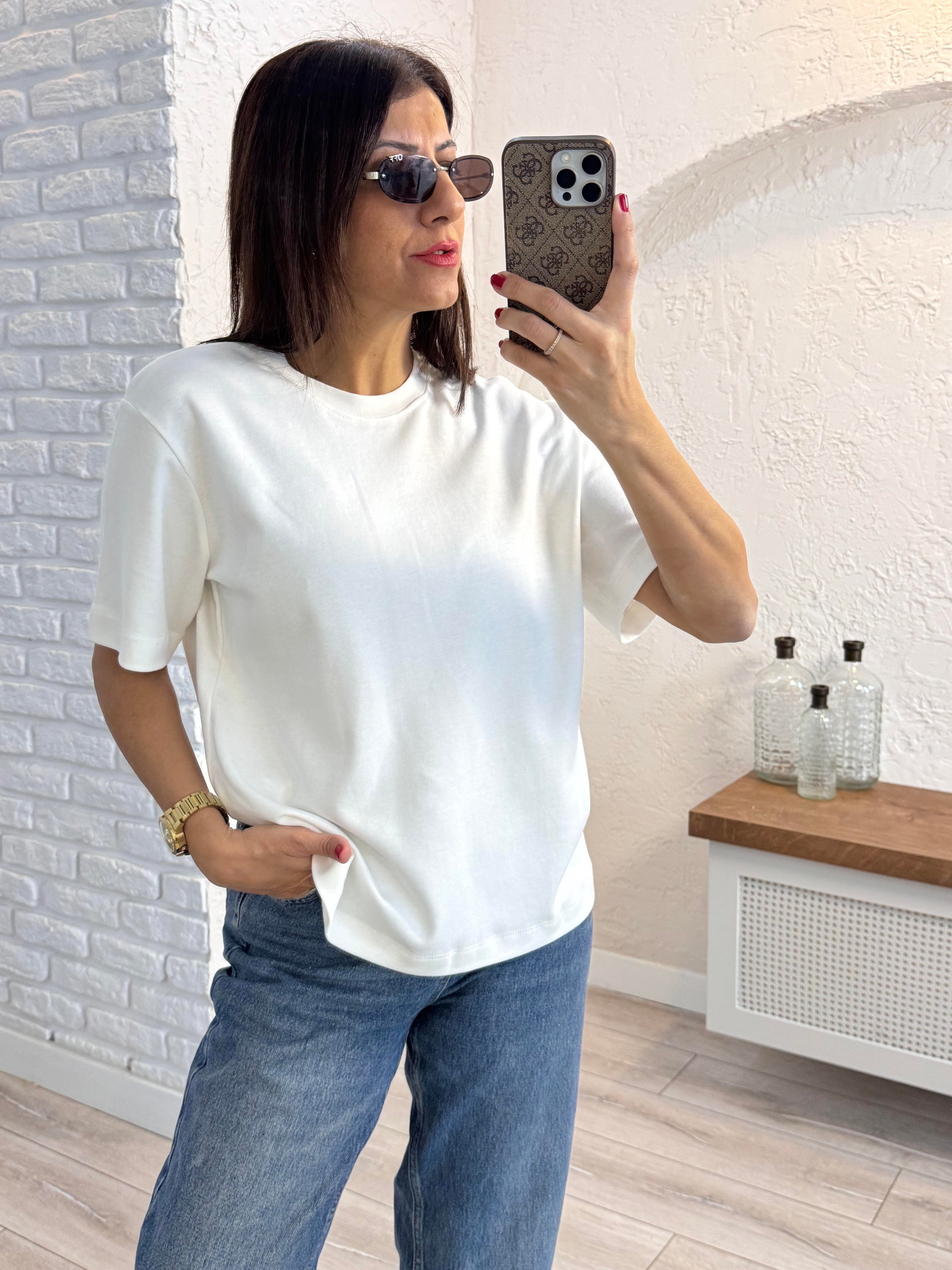 Kısa Kol Düz Tshirt Ekru