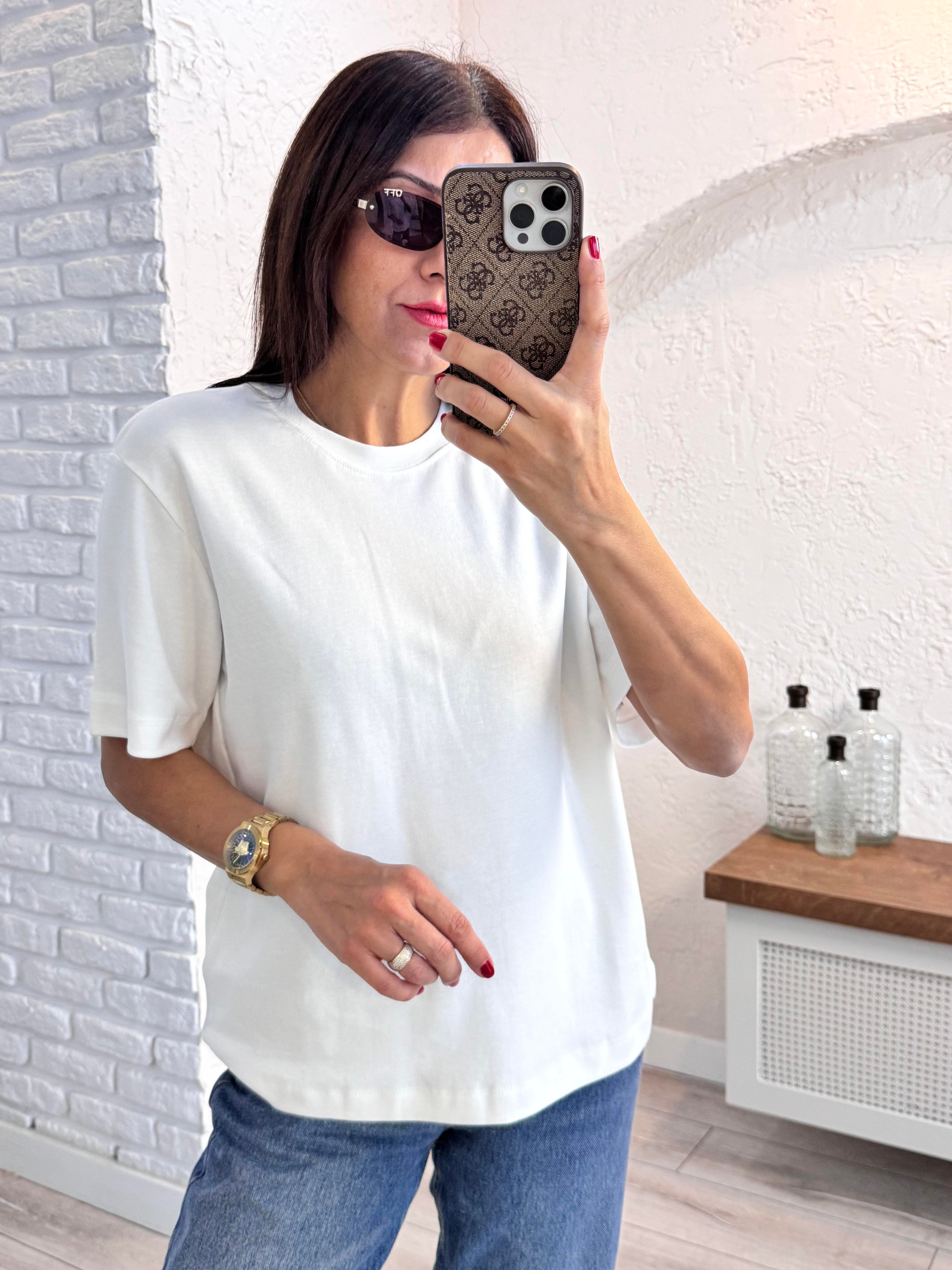 Kısa Kol Düz Tshirt Ekru