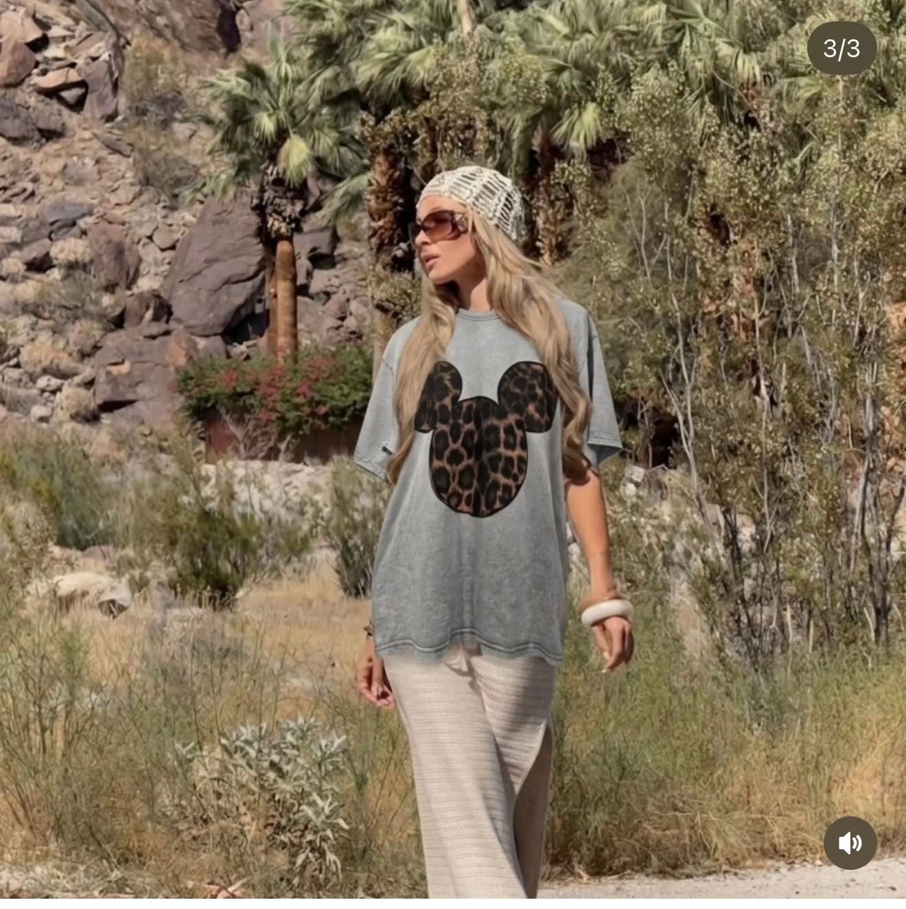 Mickey Leopar Baskılı Oversıze Tişört Eskitme Gri