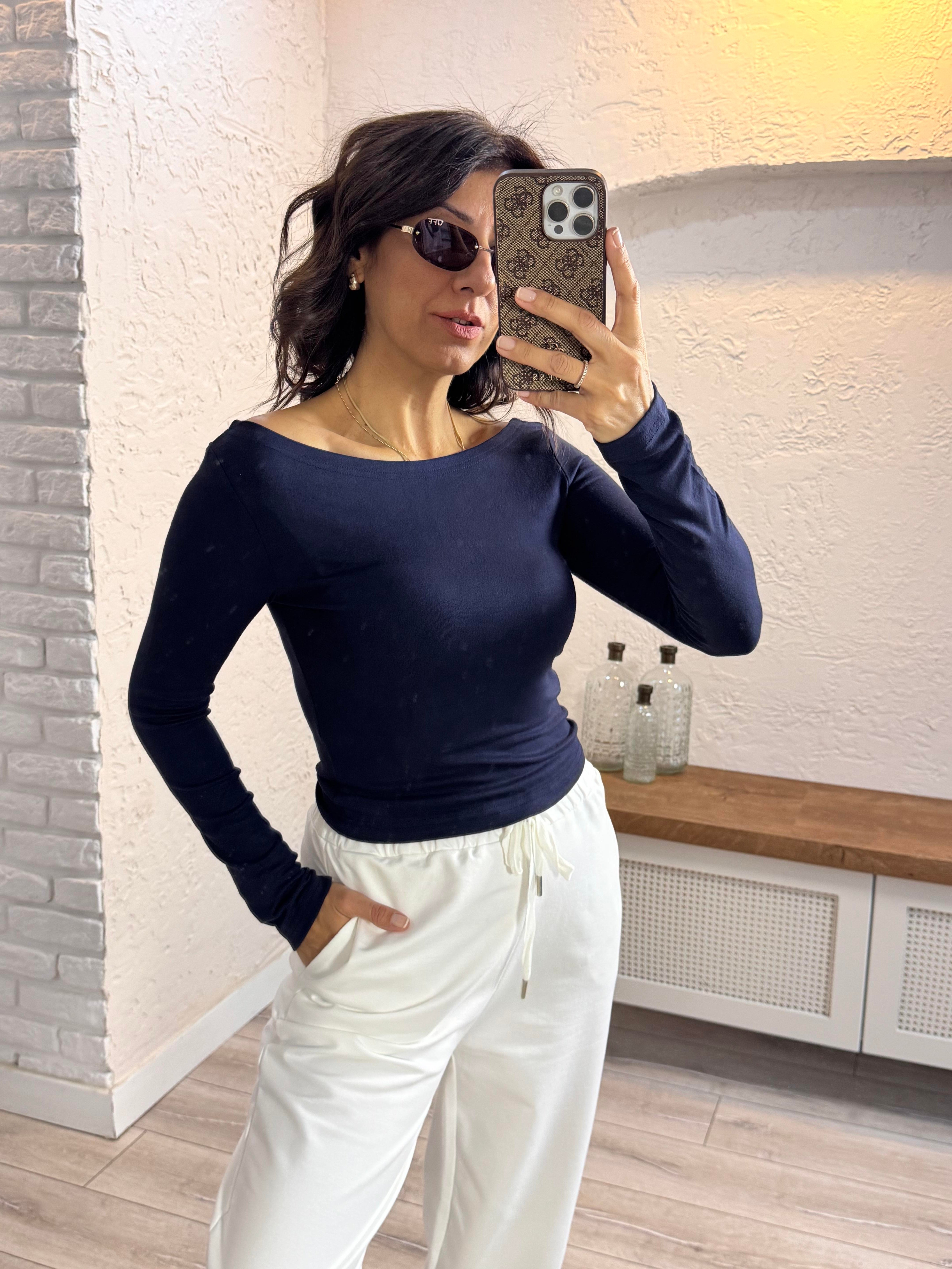 Modal Kumaş Kayıkçı Yaka Badi Lacivert