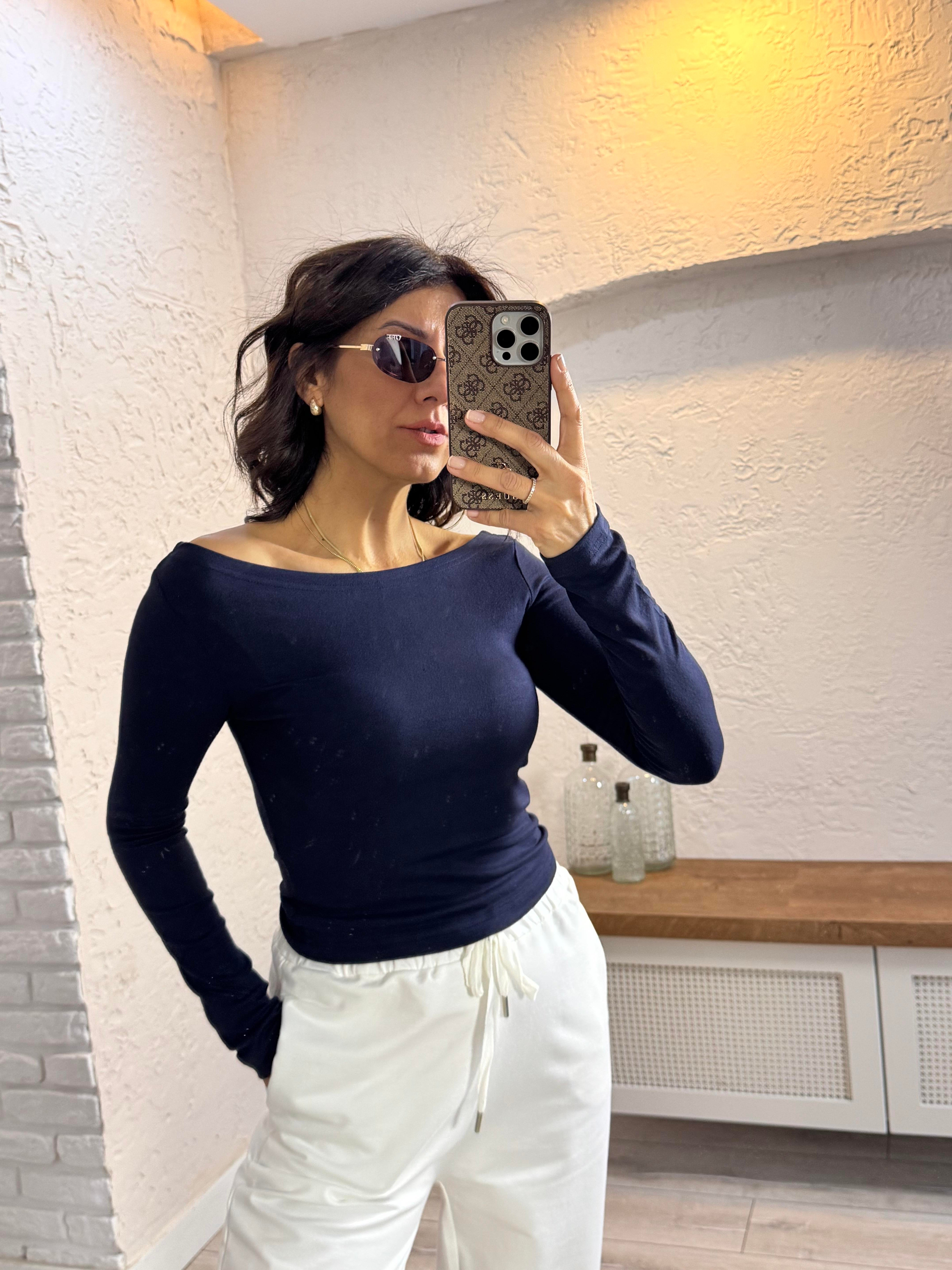 Modal Kumaş Kayıkçı Yaka Badi Lacivert