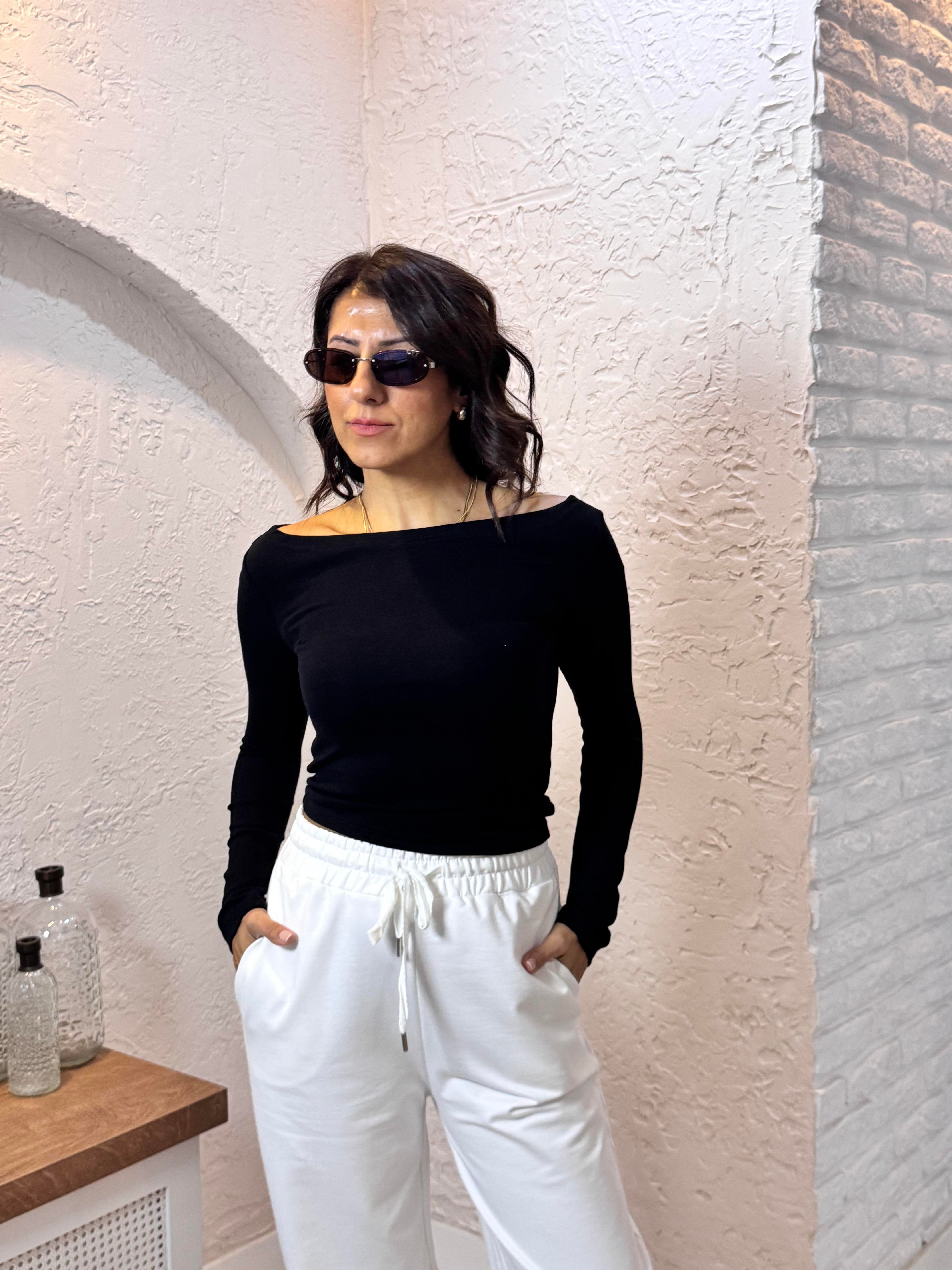 Modal Kumaş Kayıkçı Yaka Badi Siyah