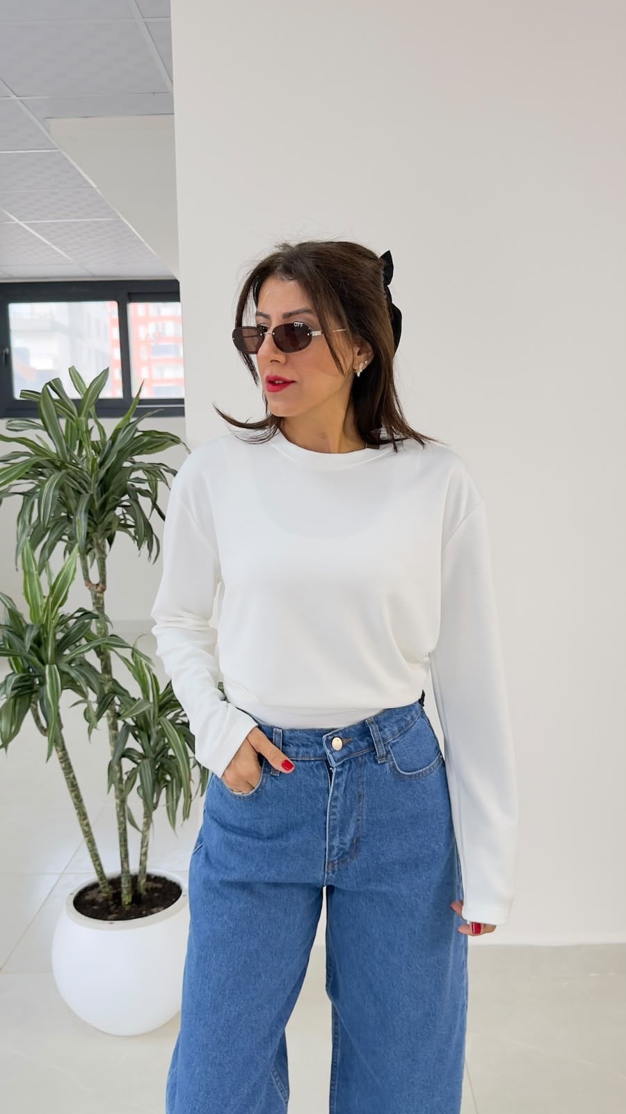 Modal Kumaş Uzun Kollu Basic Ekru