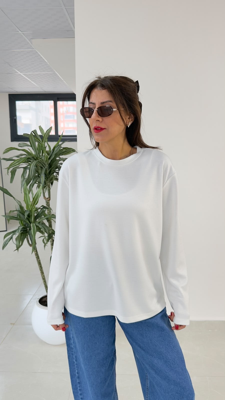 Modal Kumaş Uzun Kollu Basic Ekru